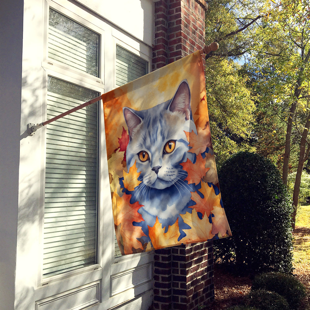 Caroline's Treasures British Shorthair Cat in Fall Leaves House Flag