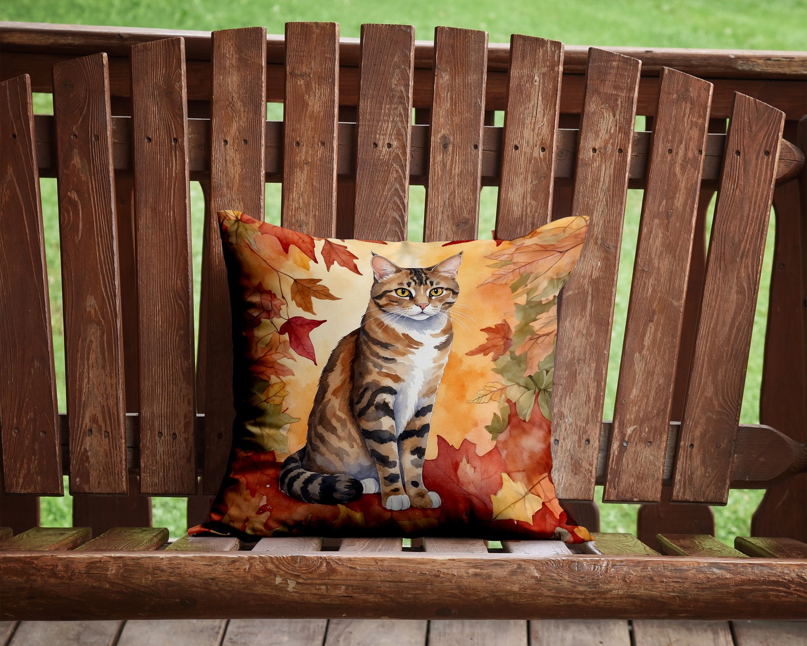 Caroline's Treasures California Spangled Cat in Fall Leaves Throw Pillow - 14x14 Decorative Pillow – Art for Your Home & Patio