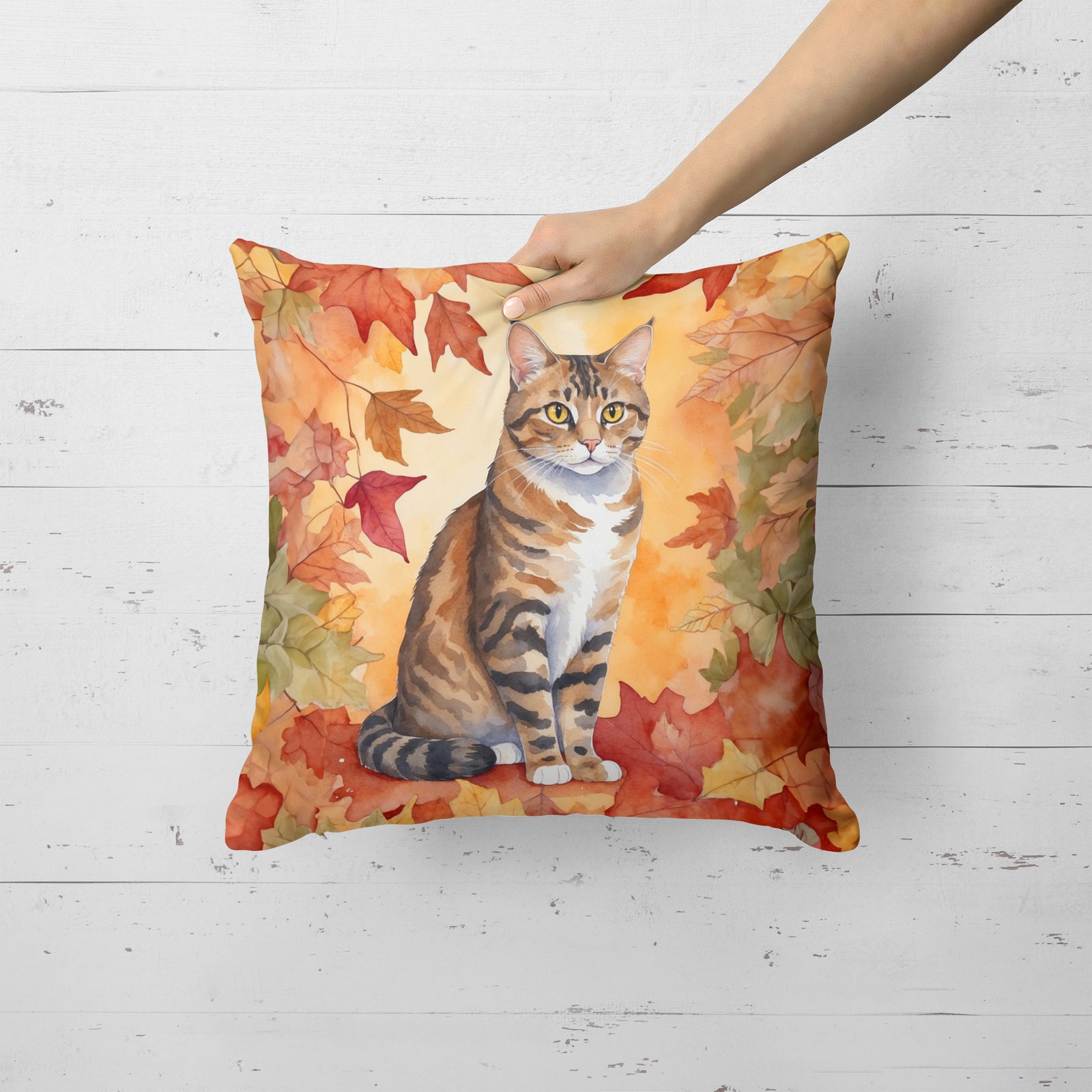 Caroline's Treasures California Spangled Cat in Fall Leaves Throw Pillow