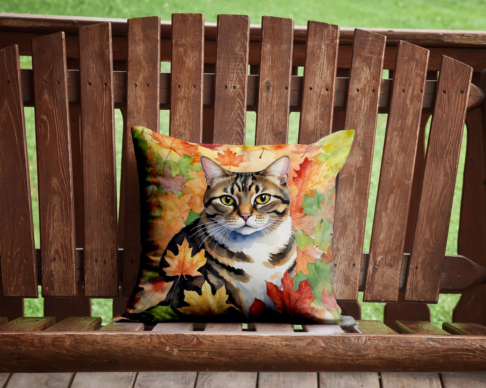 Caroline's Treasures California Spangled Cat in Fall Leaves Throw Pillow - 14x14 Decorative Pillow – Art for Your Home & Patio