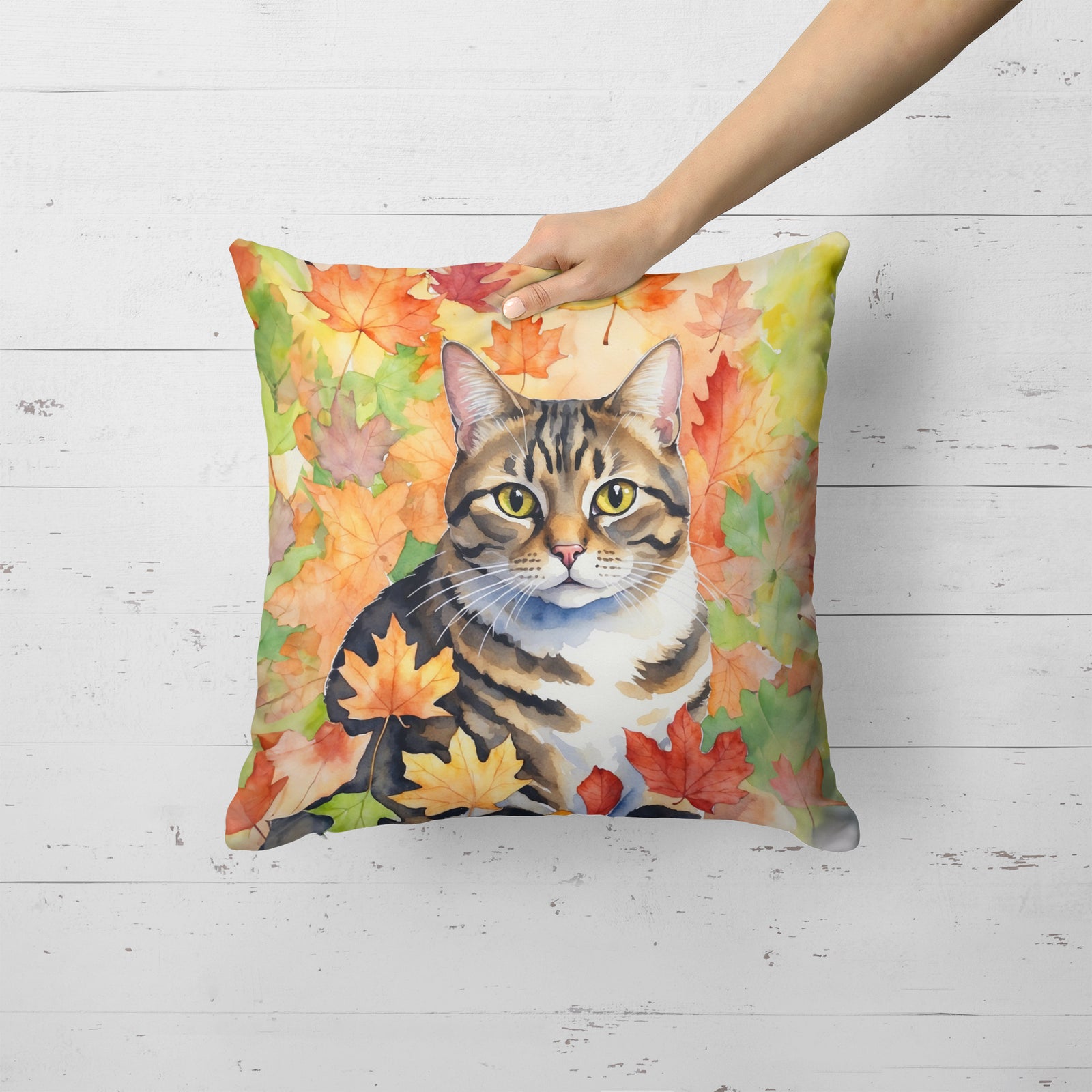 Caroline's Treasures California Spangled Cat in Fall Leaves Throw Pillow