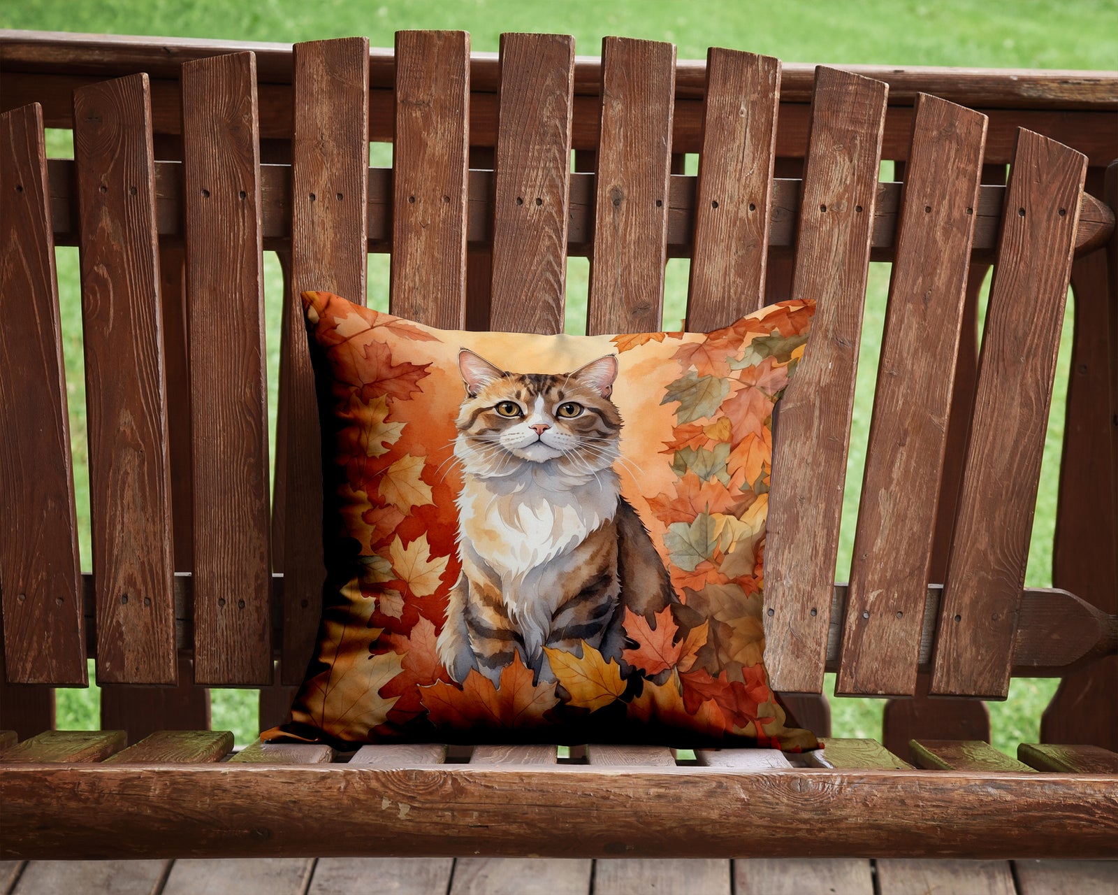 Caroline's Treasures Chantilly Tiffany Cat in Fall Leaves Throw Pillow - 14x14 Decorative Pillow – Art for Your Home & Patio
