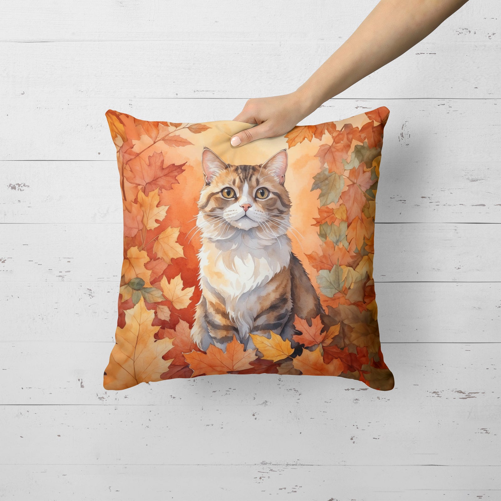 Caroline's Treasures Chantilly Tiffany Cat in Fall Leaves Throw Pillow