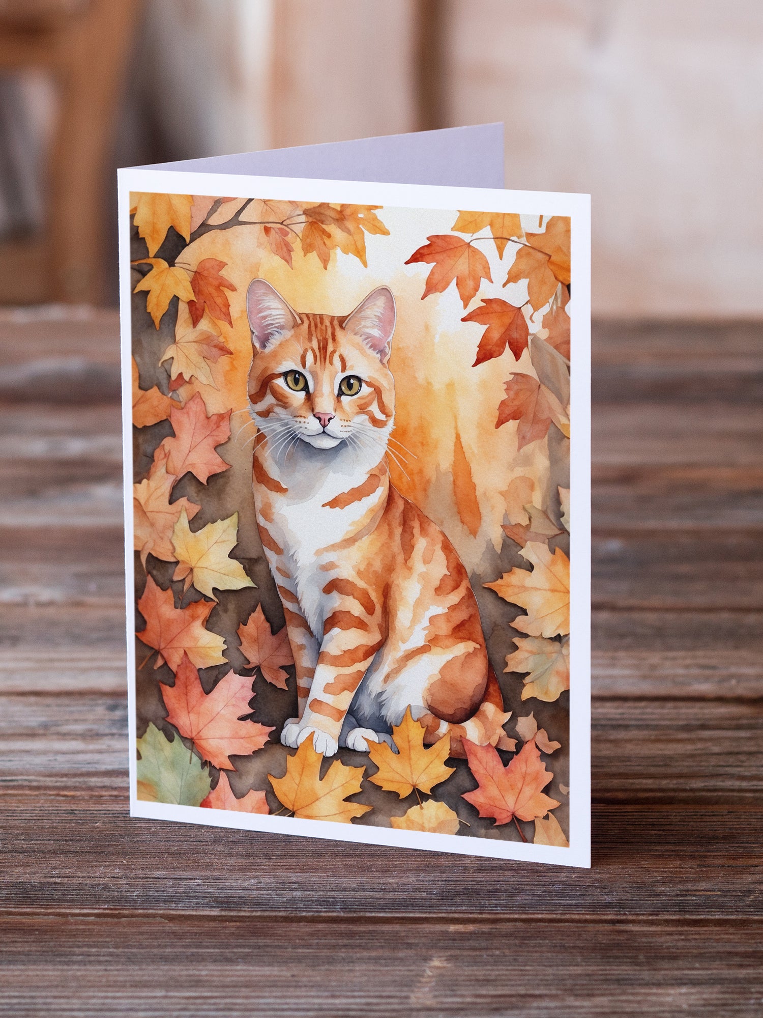 Caroline's Treasures Cheetoh Cat in Fall Leaves Greeting Cards - Blank Note Cards – 8-Pack of Artist-Designed Cards with Envelopes