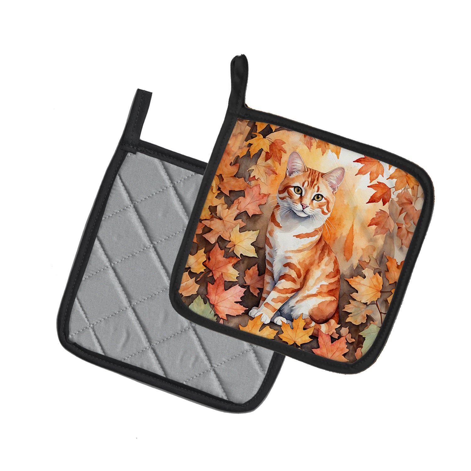 Caroline's Treasures Cheetoh Cat in Fall Leaves Pot Holders - Set of 2 Decorative Kitchen Helpers | Made in the USA