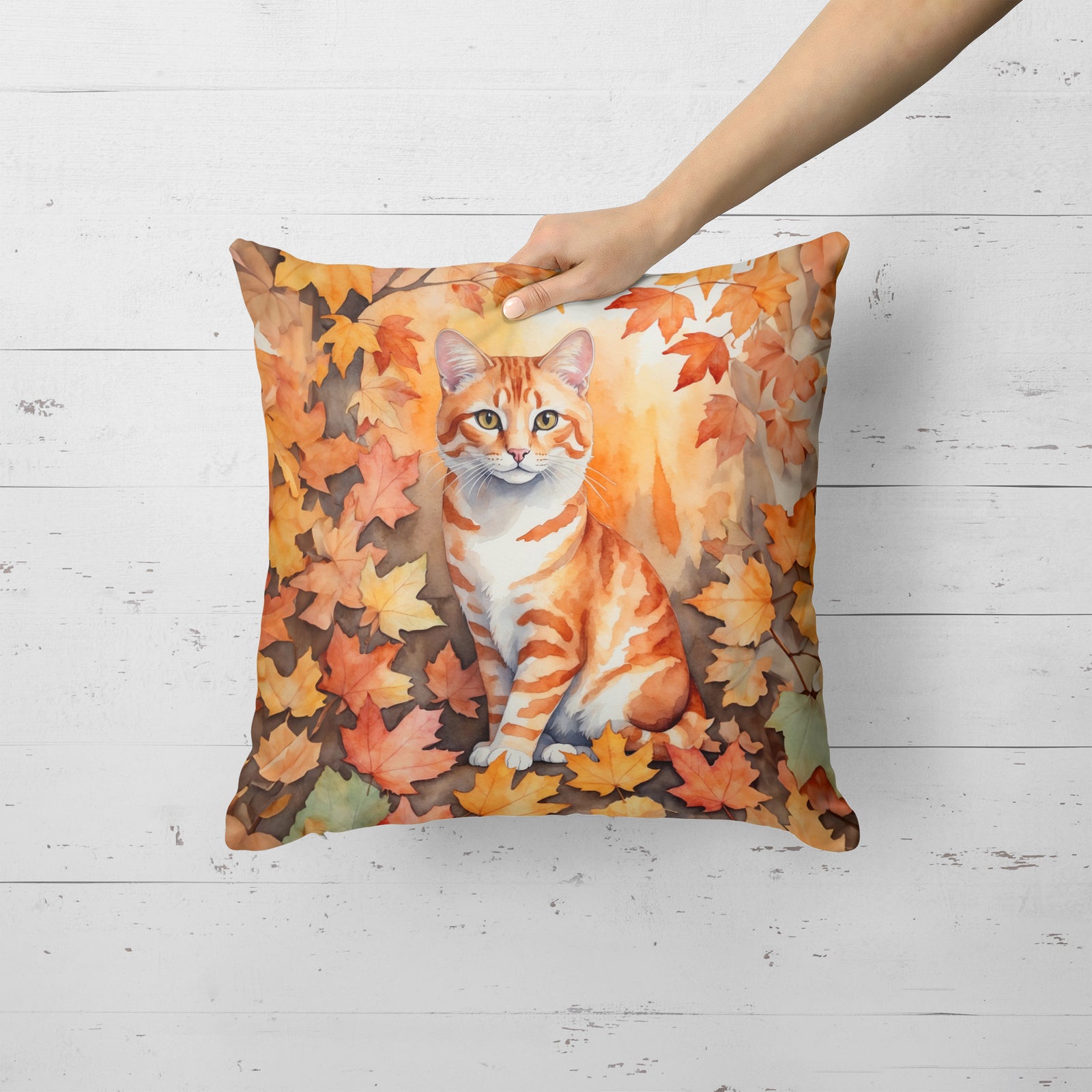 Caroline's Treasures Cheetoh Cat in Fall Leaves Throw Pillow