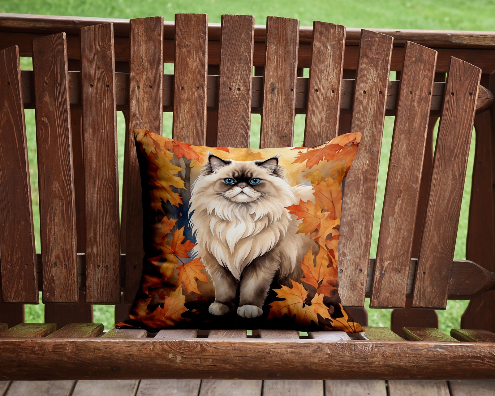 Caroline's Treasures Colorpoint Longhair Cat in Fall Leaves Throw Pillow - 14x14 Decorative Pillow – Art for Your Home & Patio
