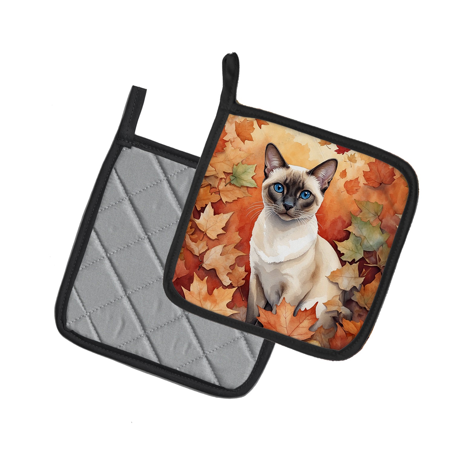Caroline's Treasures Colorpoint Shorthair Cat in Fall Leaves Pot Holders - Set of 2 Decorative Kitchen Helpers | Made in the USA