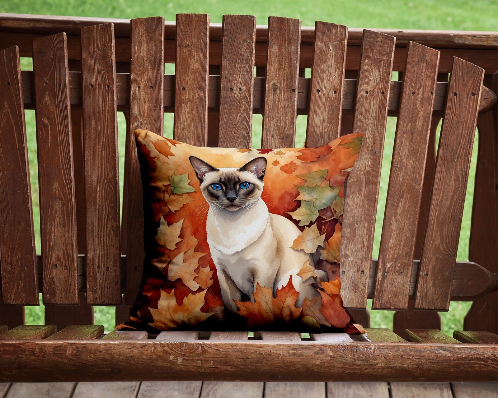 Caroline's Treasures Colorpoint Shorthair Cat in Fall Leaves Throw Pillow - 14x14 Decorative Pillow – Art for Your Home & Patio