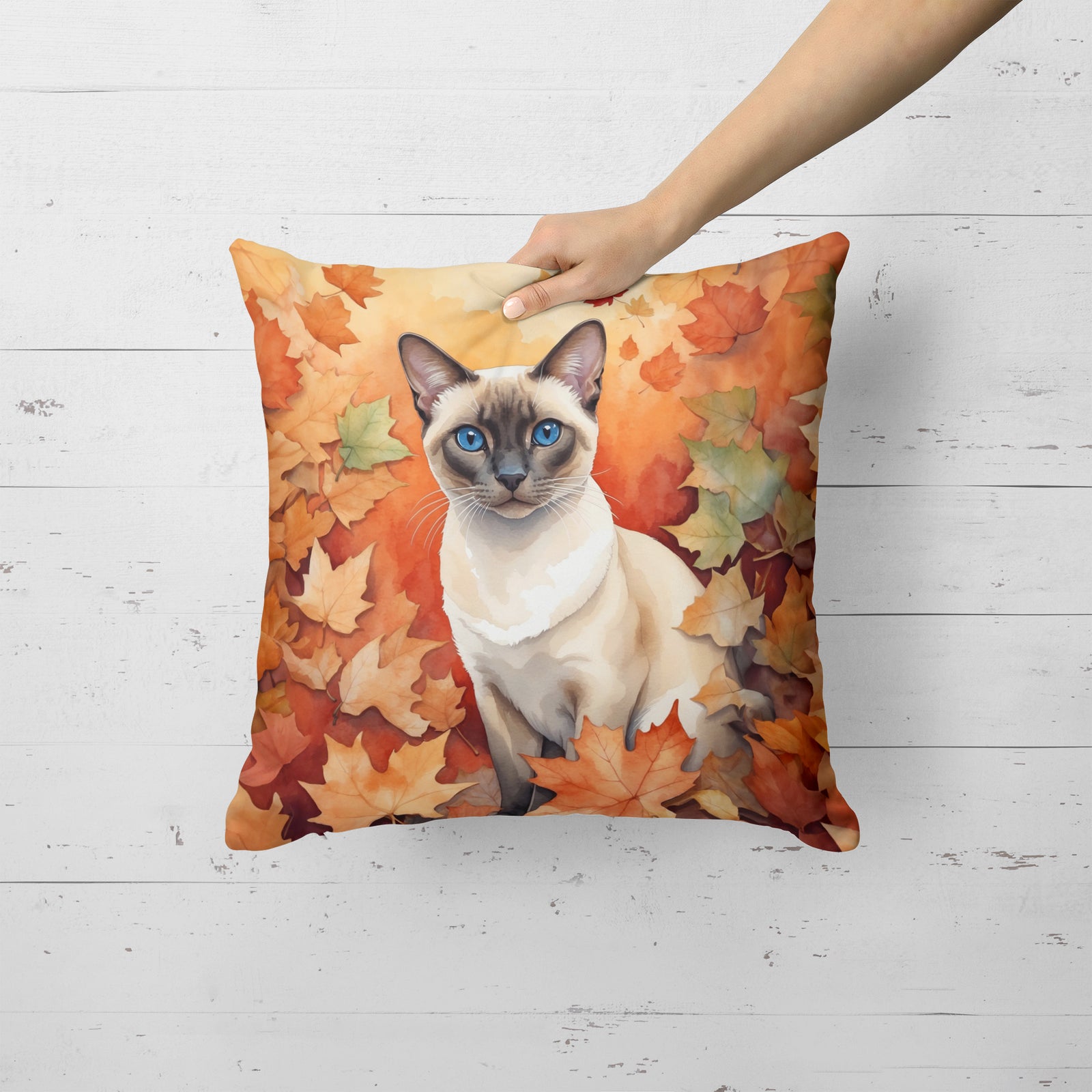 Caroline's Treasures Colorpoint Shorthair Cat in Fall Leaves Throw Pillow