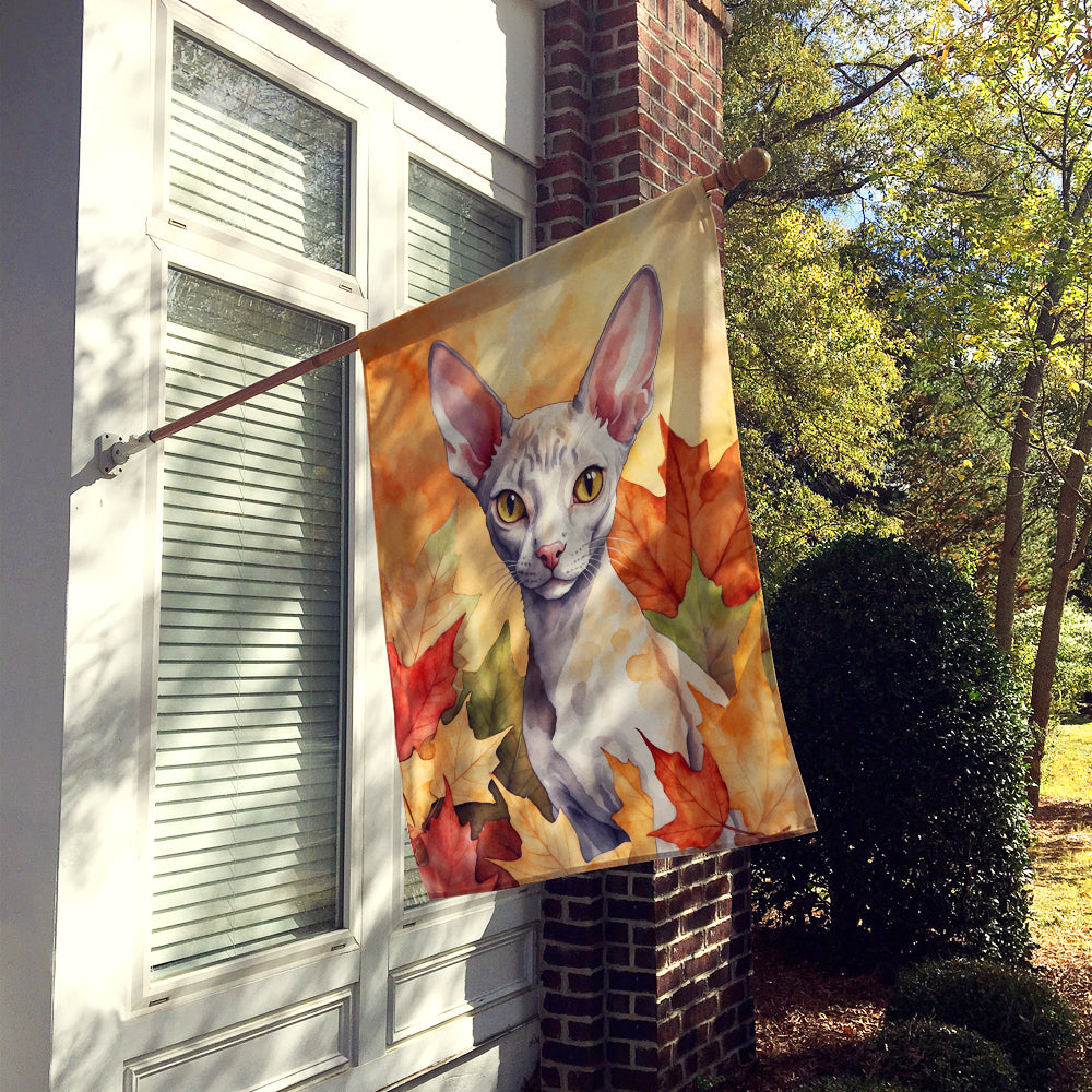 Caroline's Treasures Cornish Rex Cat in Fall Leaves House Flag
