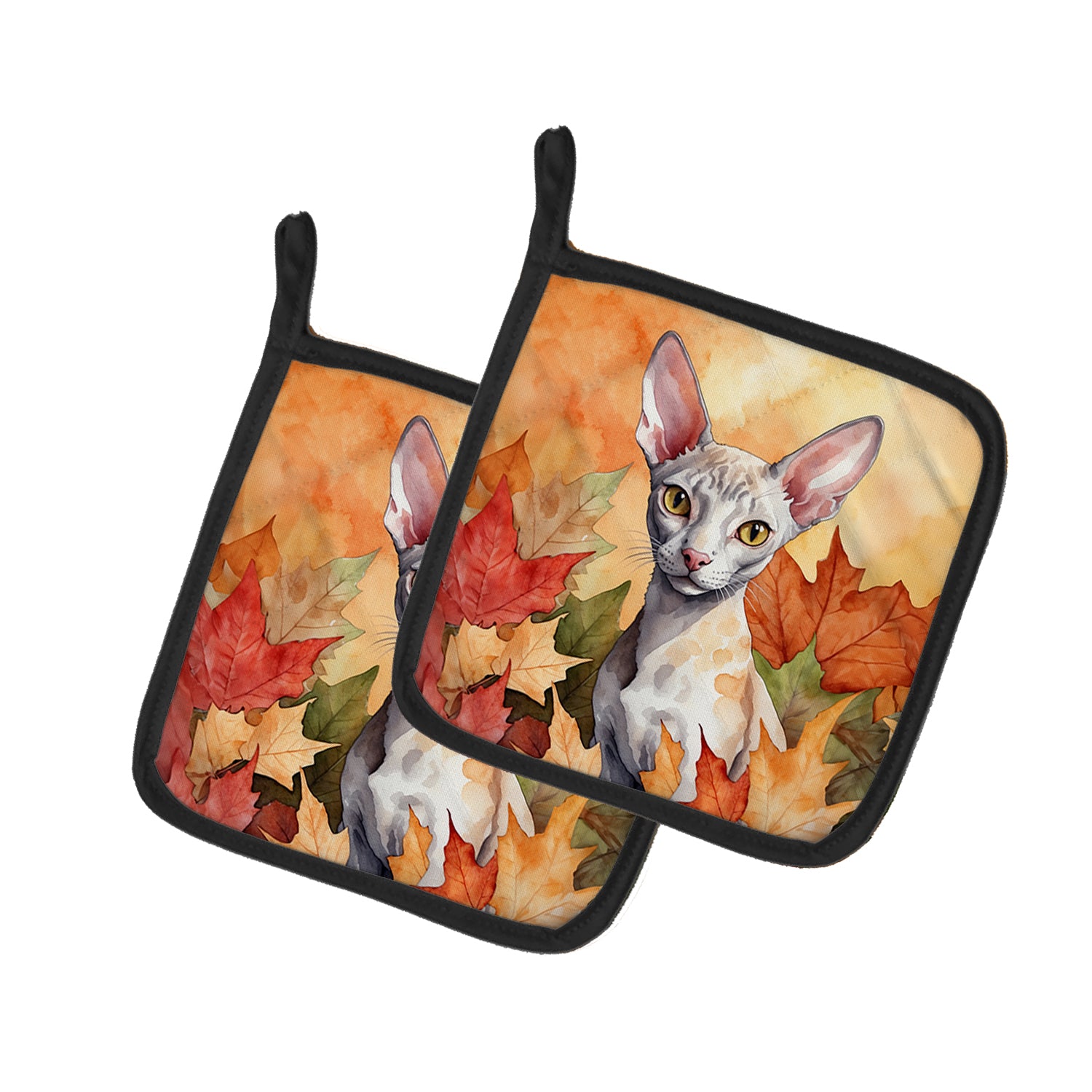 Caroline's Treasures Cornish Rex Cat in Fall Leaves Pair of Pot