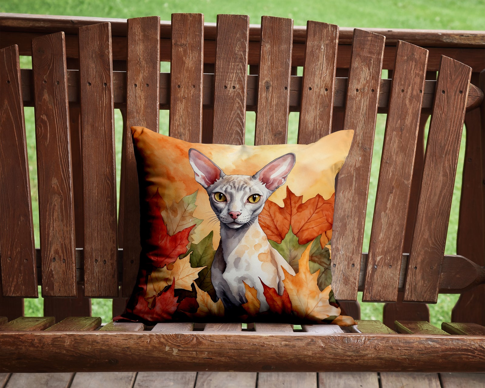 Caroline's Treasures Cornish Rex Cat in Fall Leaves Throw Pillow - 14x14 Decorative Pillow – Art for Your Home & Patio