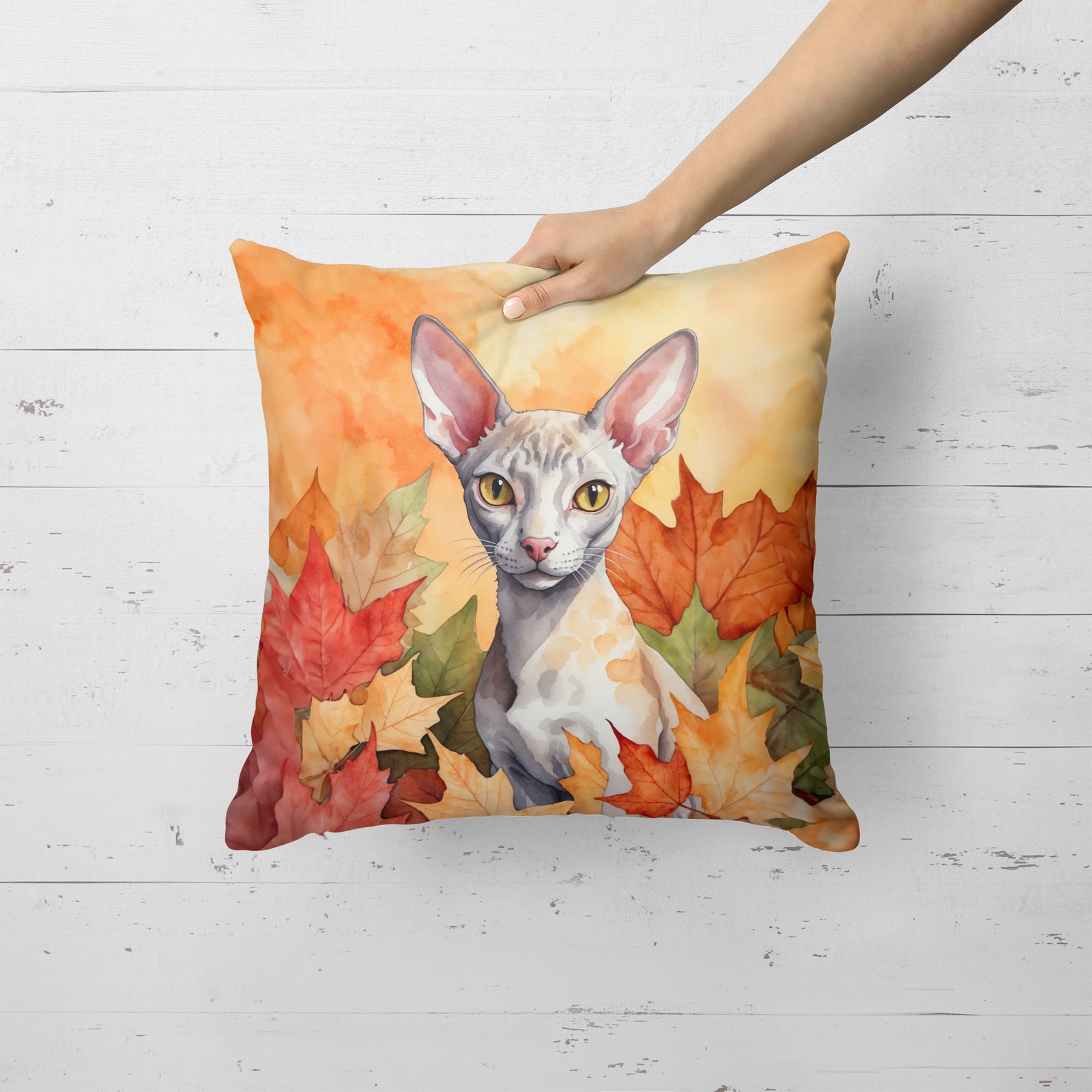 Caroline's Treasures Cornish Rex Cat in Fall Leaves Throw Pillow