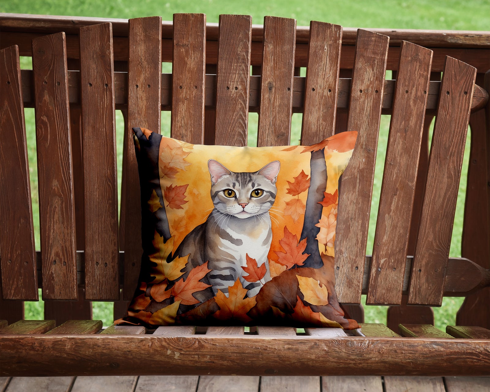 Caroline's Treasures European Shorthair Cat in Fall Leaves Throw Pillow - 14x14 Decorative Pillow – Art for Your Home & Patio