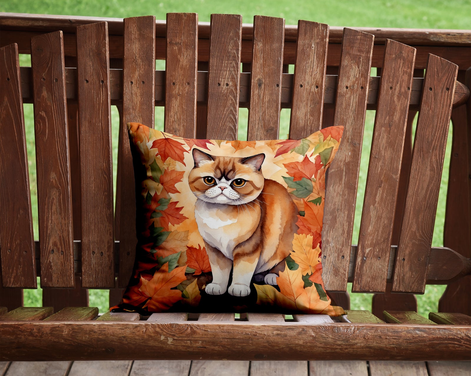 Caroline's Treasures Exotic Shorthair Cat in Fall Leaves Throw Pillow - 14x14 Decorative Pillow – Art for Your Home & Patio
