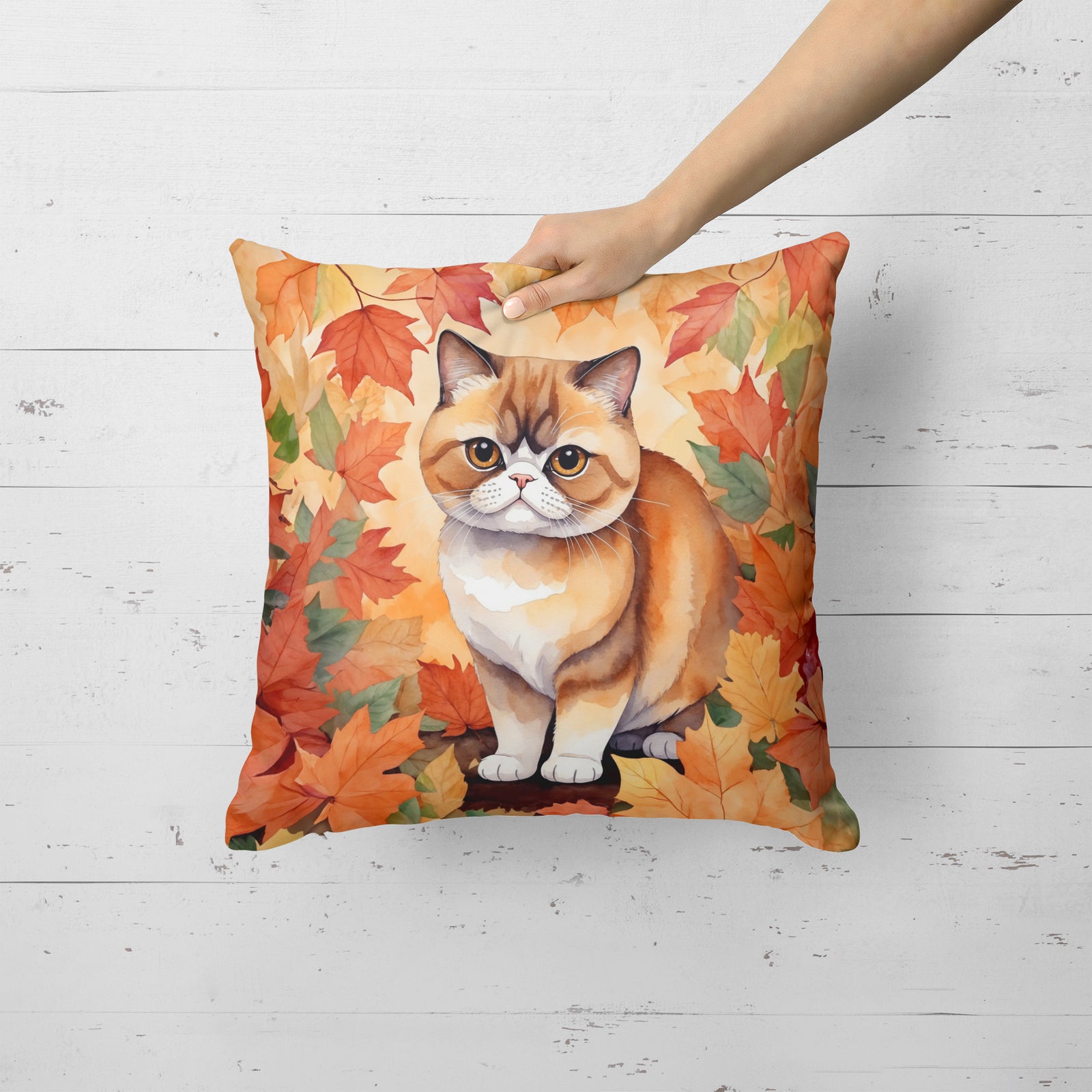 Caroline's Treasures Exotic Shorthair Cat in Fall Leaves Throw Pillow