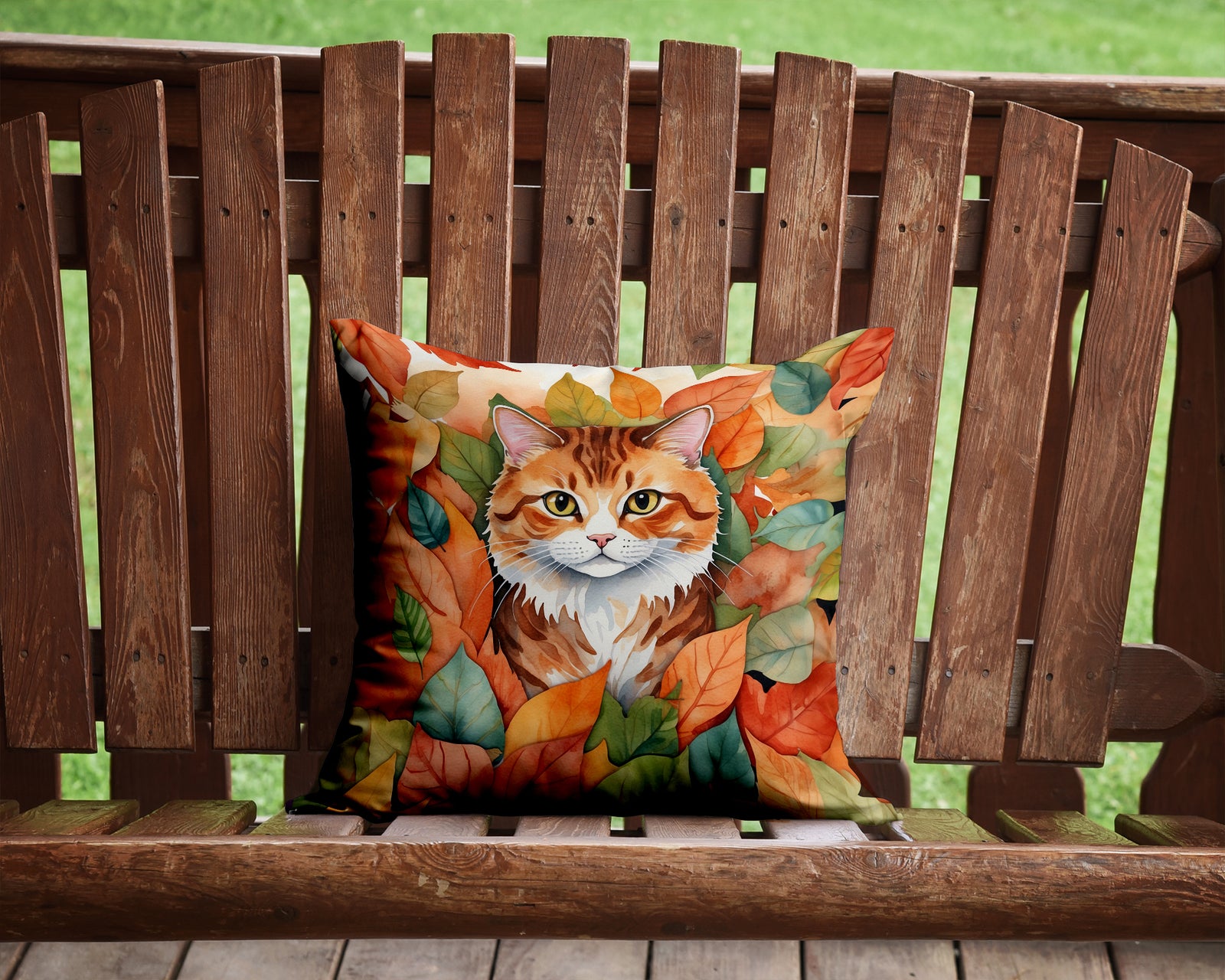 Caroline's Treasures Foldex Exotic Fold Cat in Fall Leaves Throw Pillow - 14x14 Decorative Pillow – Art for Your Home & Patio