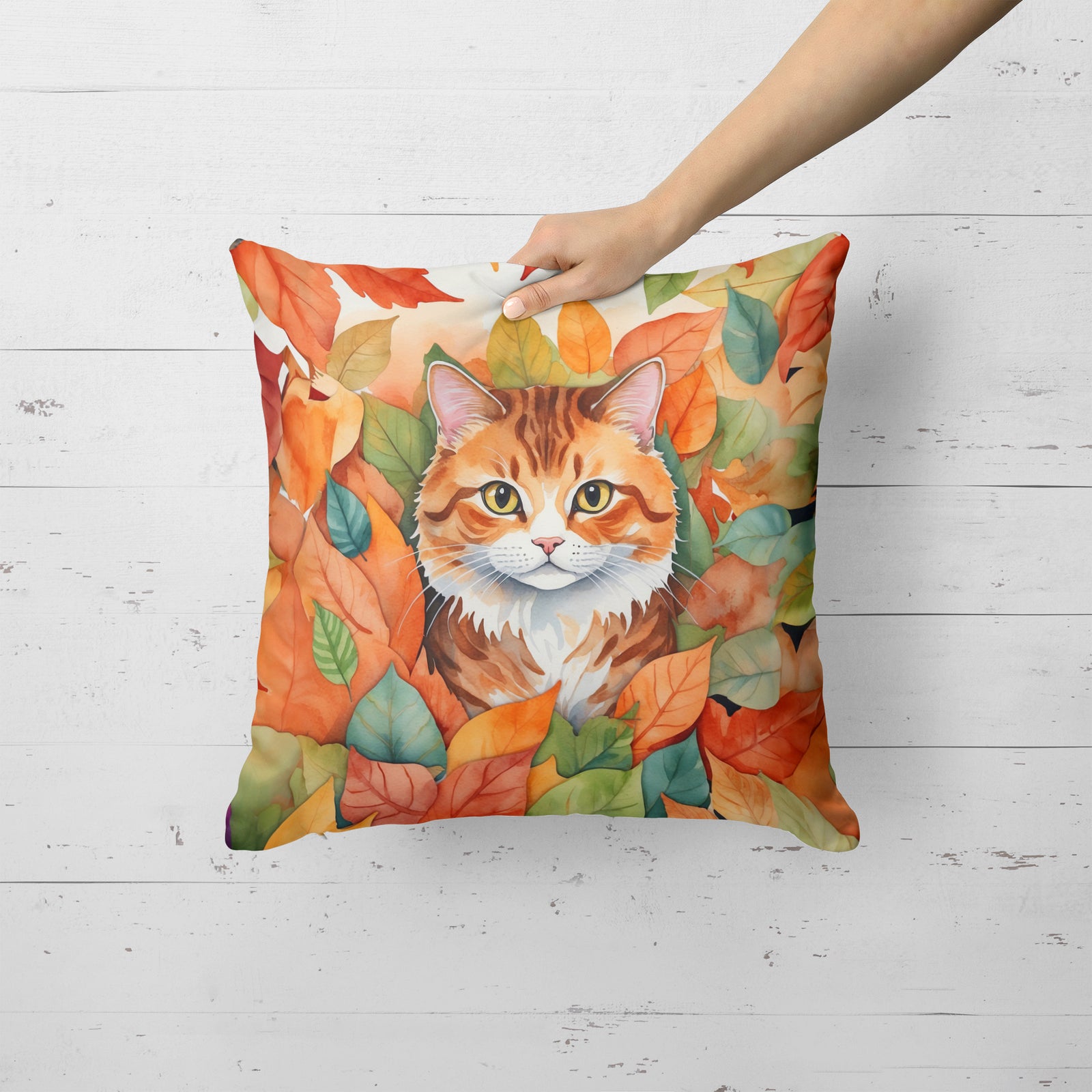 Caroline's Treasures Foldex Exotic Fold Cat in Fall Leaves Throw Pillow