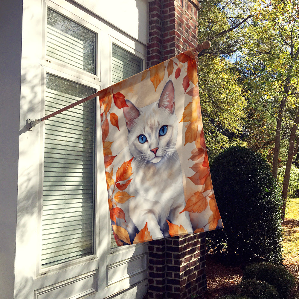 Caroline's Treasures Foreign White Cat in Fall Leaves House Flag