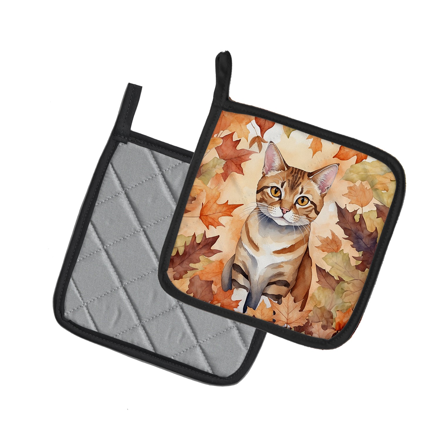 Caroline's Treasures German Rex Cat in Fall Leaves Pot Holders - Set of 2 Decorative Kitchen Helpers | Made in the USA