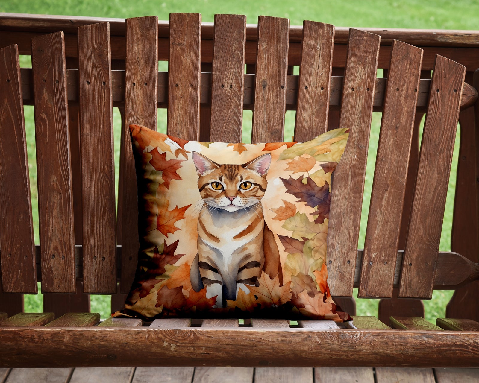 Caroline's Treasures German Rex Cat in Fall Leaves Throw Pillow - 14x14 Decorative Pillow – Art for Your Home & Patio