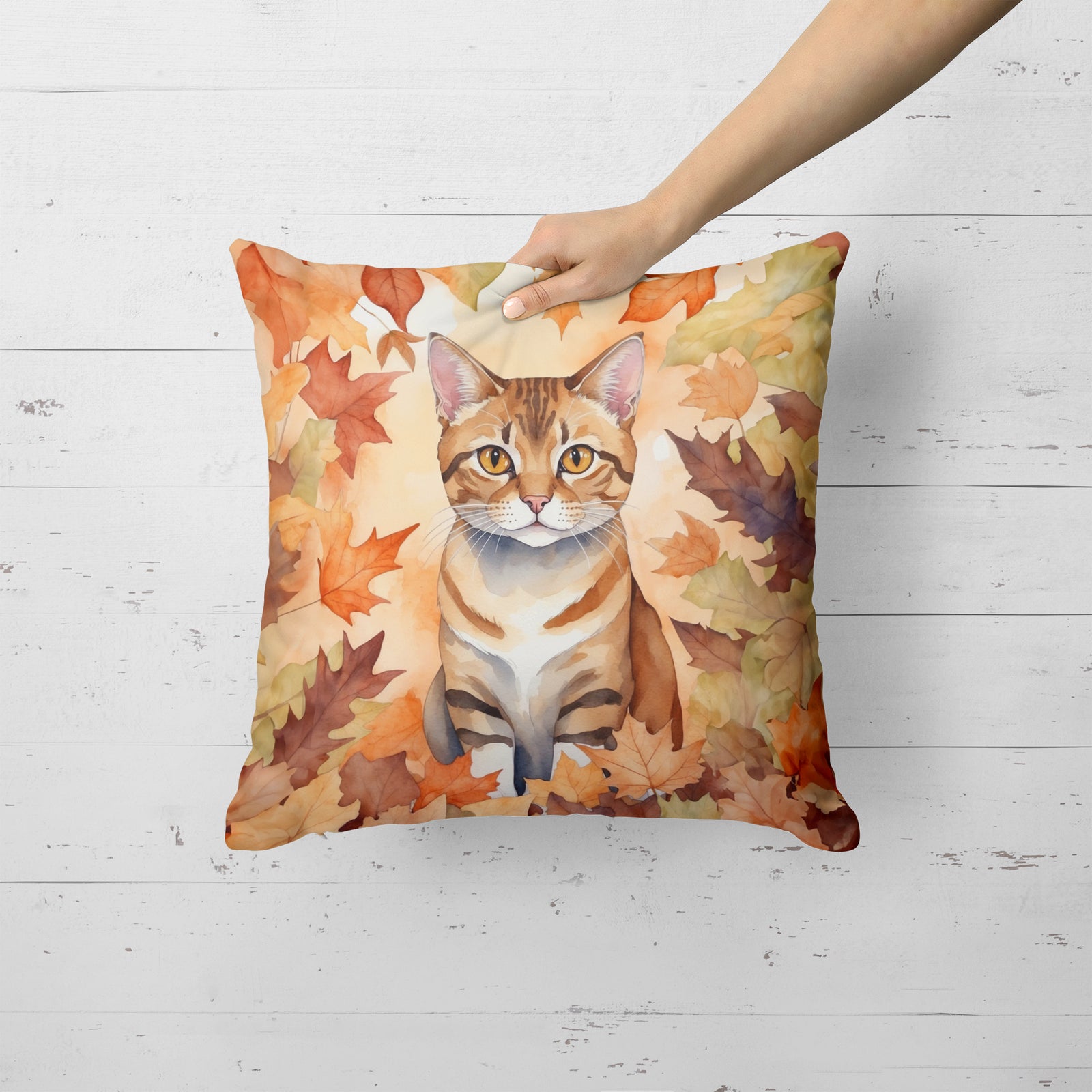 Caroline's Treasures German Rex Cat in Fall Leaves Throw Pillow
