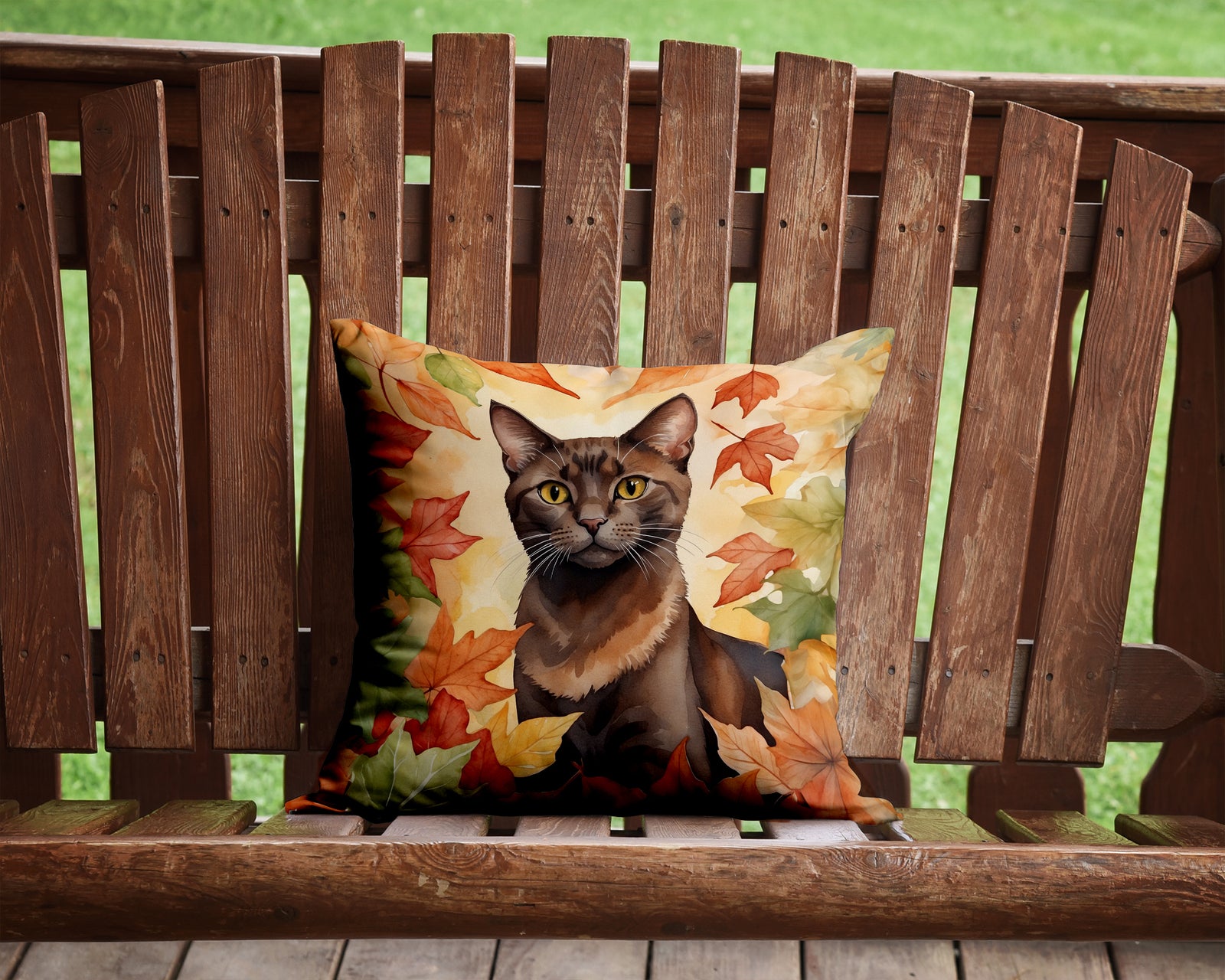 Caroline's Treasures Havana Brown Cat in Fall Leaves Throw Pillow - 14x14 Decorative Pillow – Art for Your Home & Patio