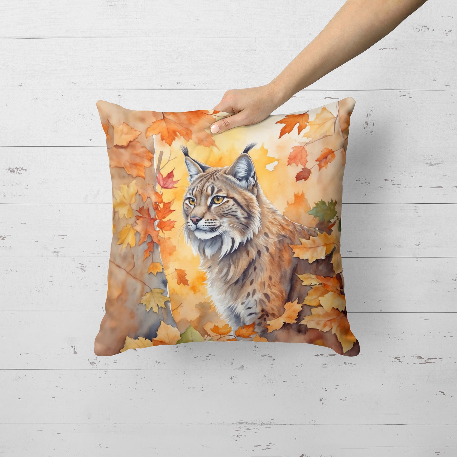 Caroline's Treasures Highlander Lynx Cat in Fall Leaves Throw Pillow