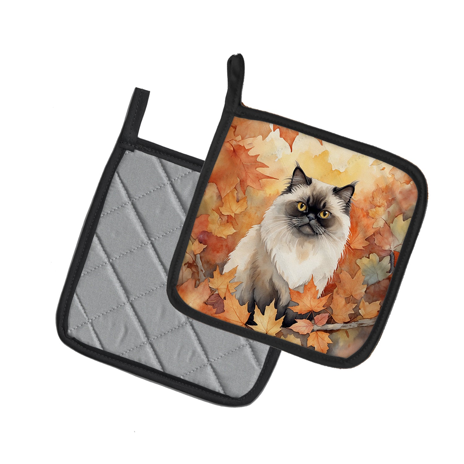 Caroline's Treasures Himalayan Cat in Fall Leaves Pot Holders - Set of 2 Decorative Kitchen Helpers | Made in the USA