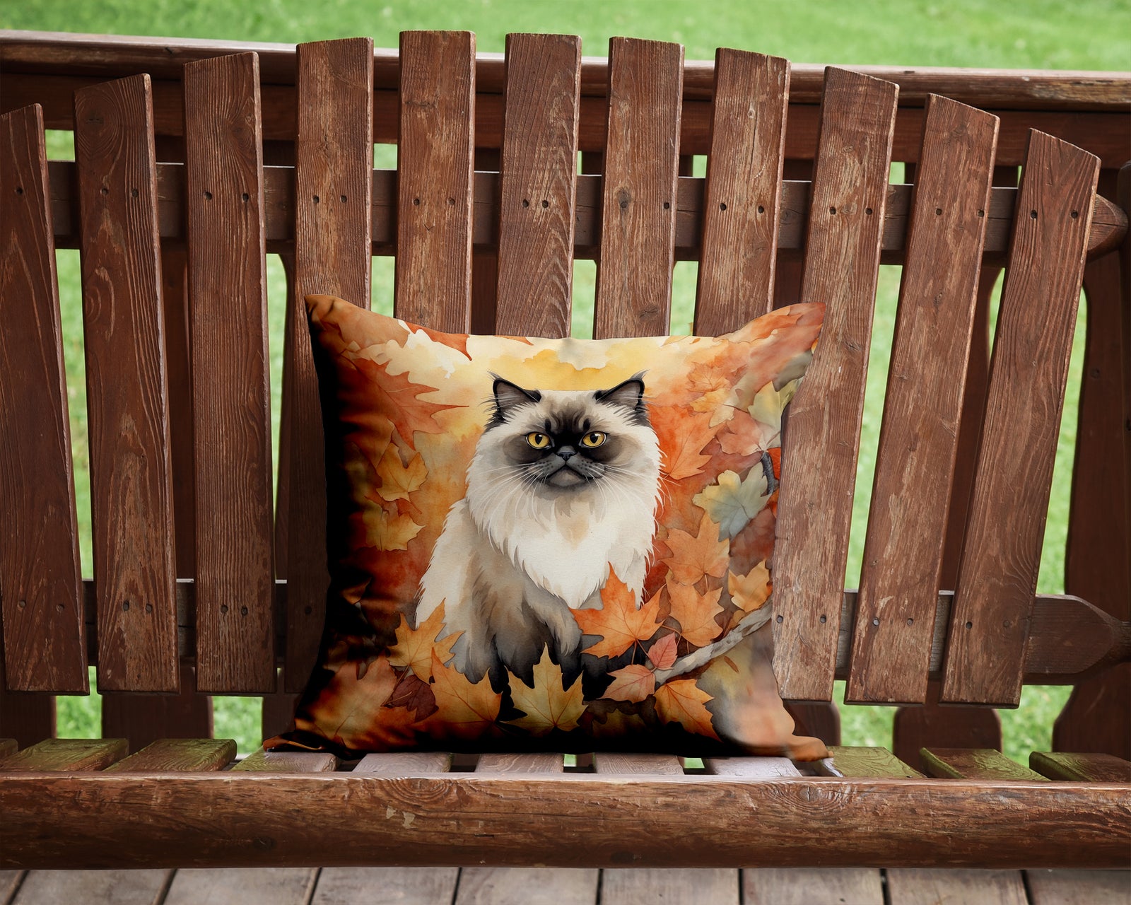 Caroline's Treasures Himalayan Cat in Fall Leaves Throw Pillow - 14x14 Decorative Pillow – Art for Your Home & Patio
