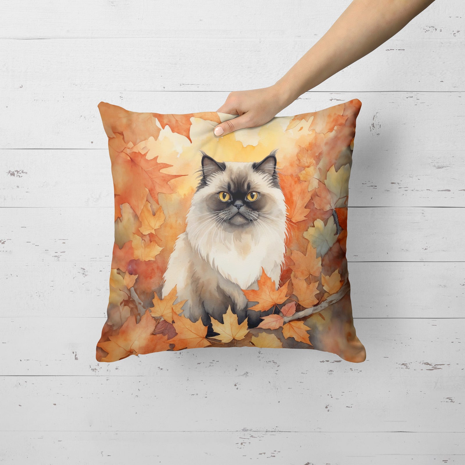 Caroline's Treasures Himalayan Cat in Fall Leaves Throw Pillow