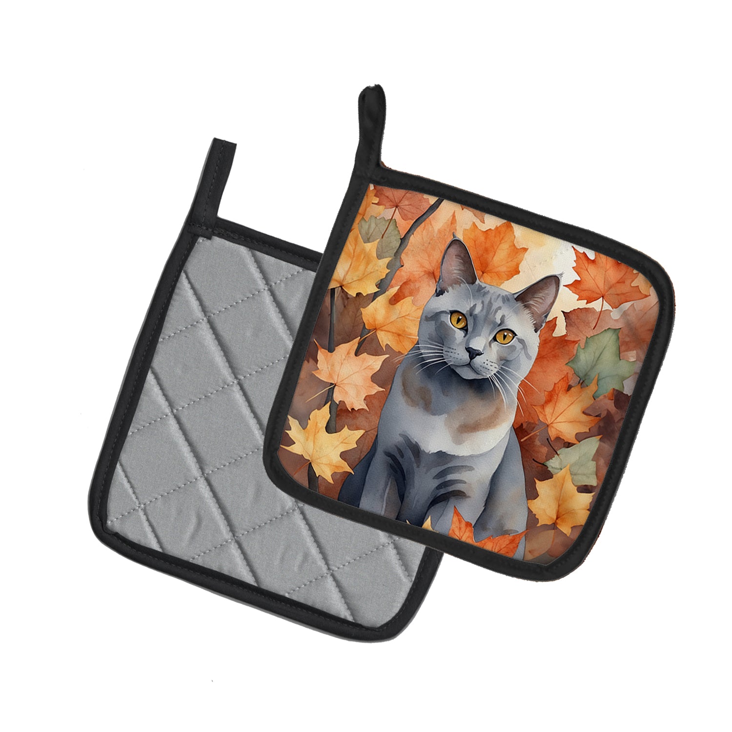 Caroline's Treasures Korat Cat in Fall Leaves Pot Holders - Set of 2 Decorative Kitchen Helpers | Made in the USA