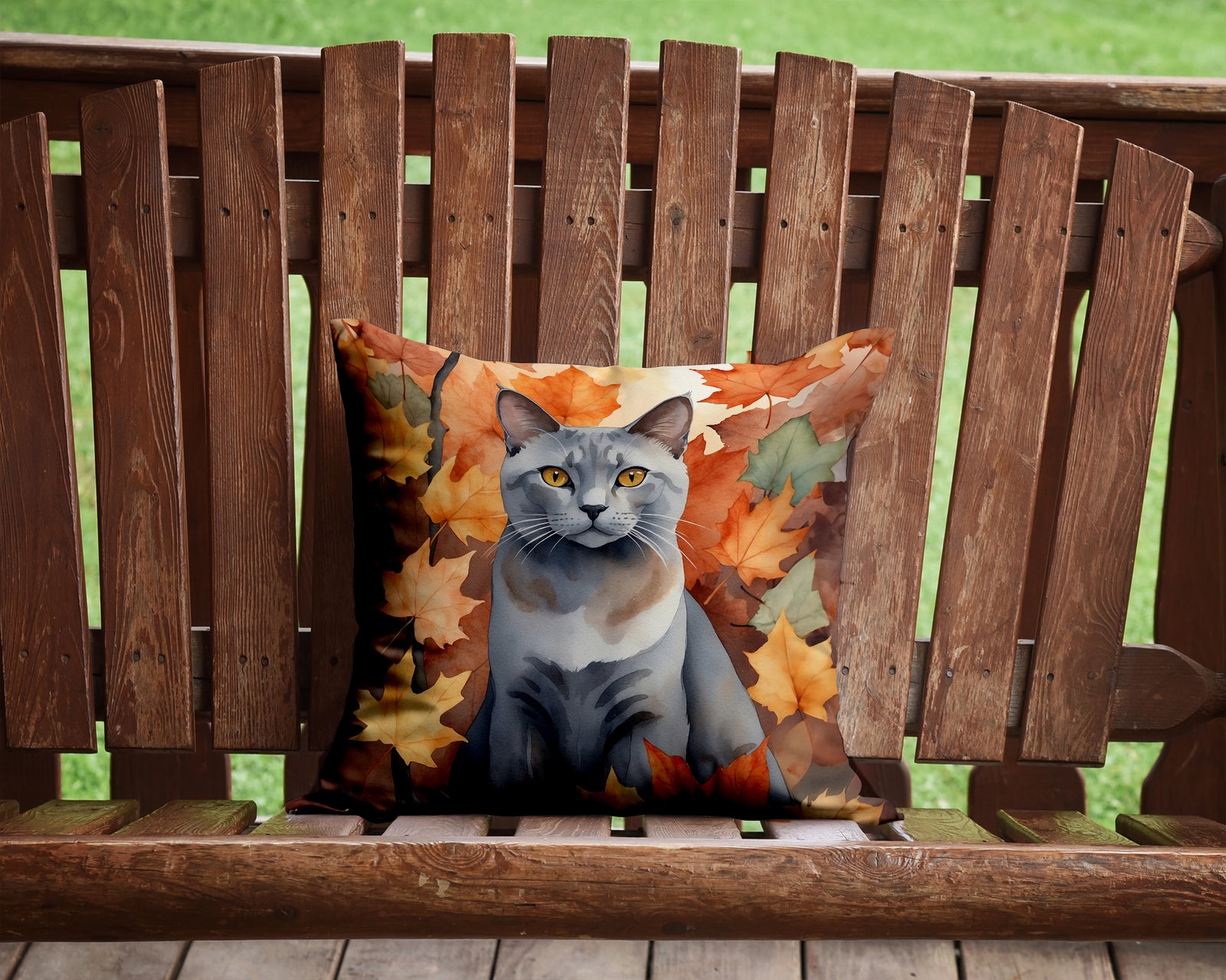 Caroline's Treasures Korat Cat in Fall Leaves Throw Pillow - 14x14 Decorative Pillow – Art for Your Home & Patio