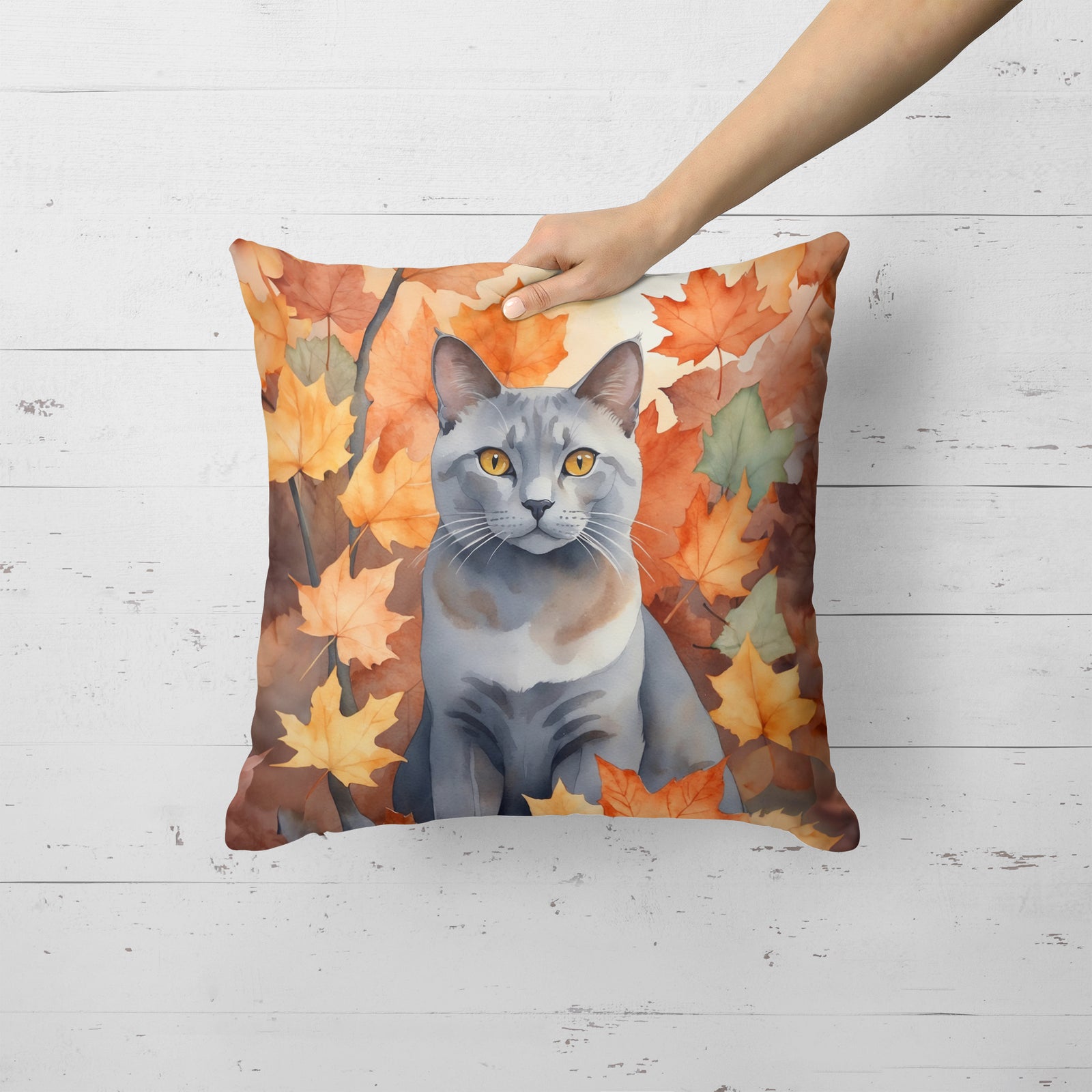 Caroline's Treasures Korat Cat in Fall Leaves Throw Pillow