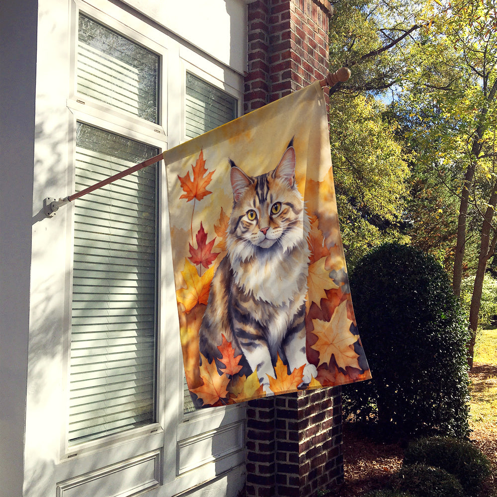 Caroline's Treasures Kurilian Bobtail Cat in Fall Leaves House Flag