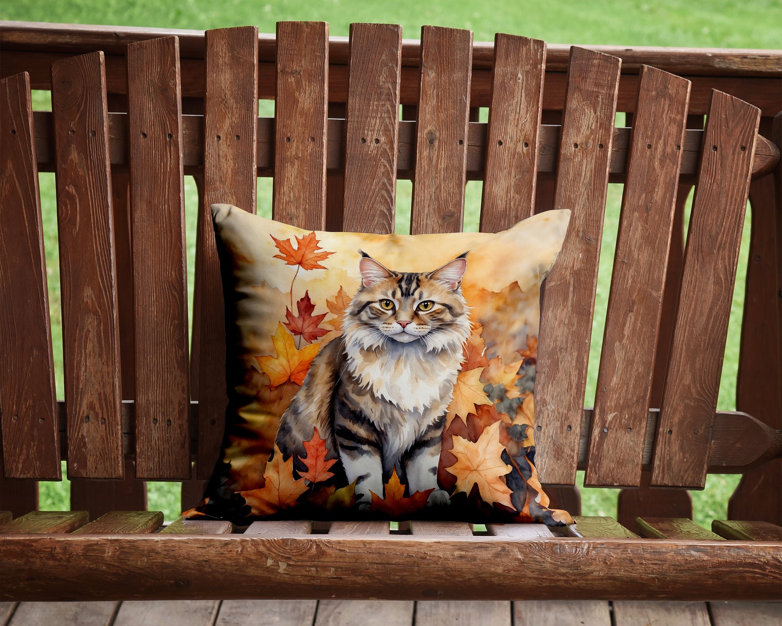 Caroline's Treasures Kurilian Bobtail Cat in Fall Leaves Throw Pillow - 14x14 Decorative Pillow – Art for Your Home & Patio