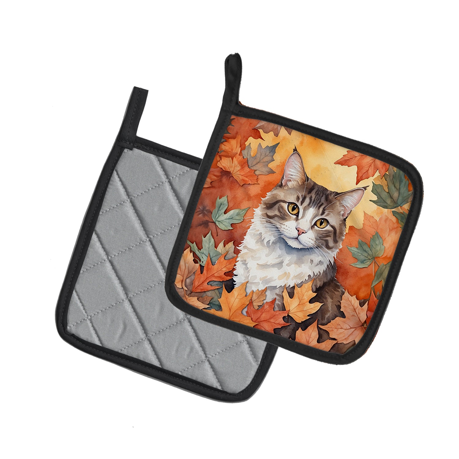 Caroline's Treasures La Perm Cat in Fall Leaves Pot Holders - Set of 2 Decorative Kitchen Helpers | Made in the USA
