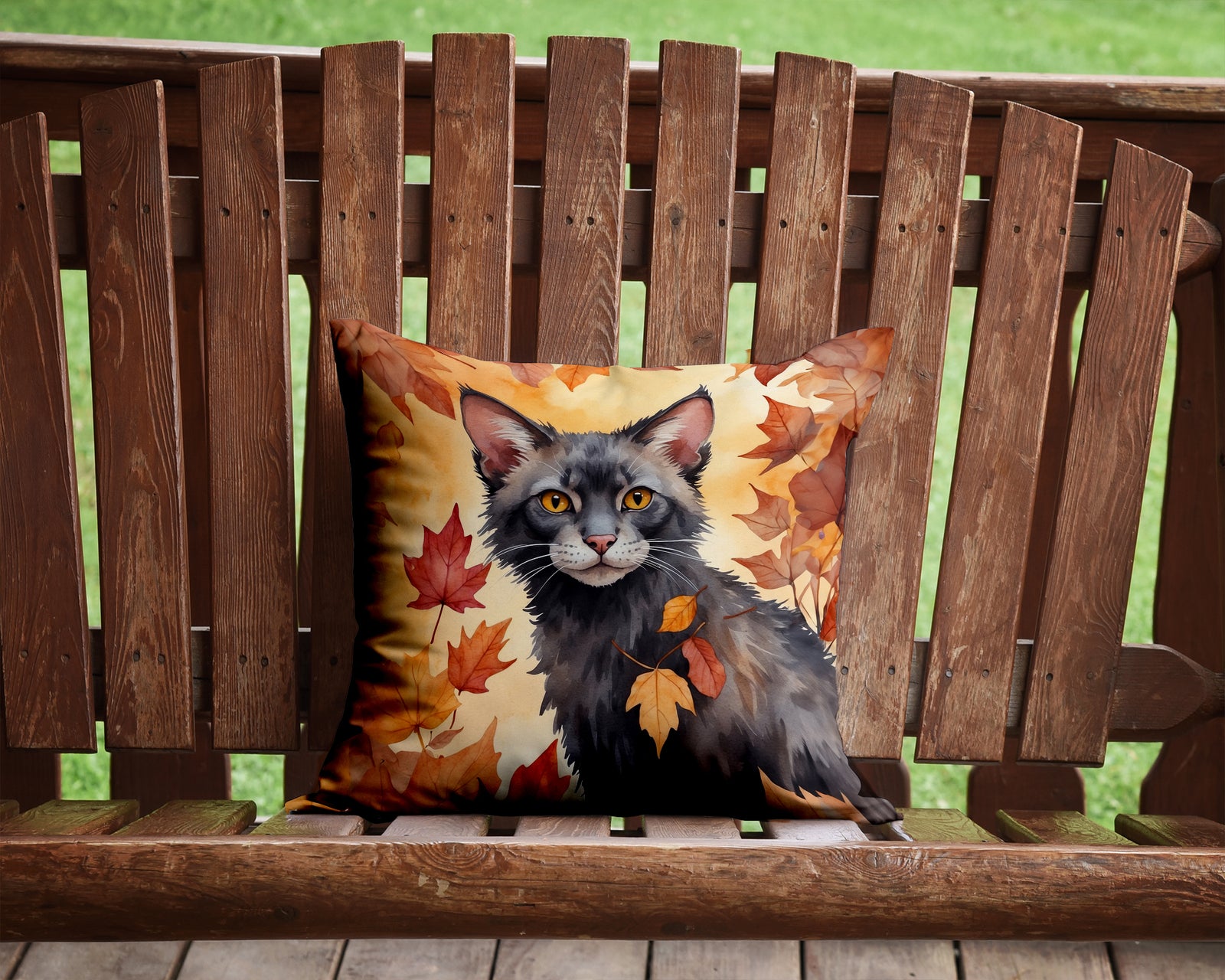 Caroline's Treasures Lykoi Cat in Fall Leaves Throw Pillow - 14x14 Decorative Pillow – Art for Your Home & Patio