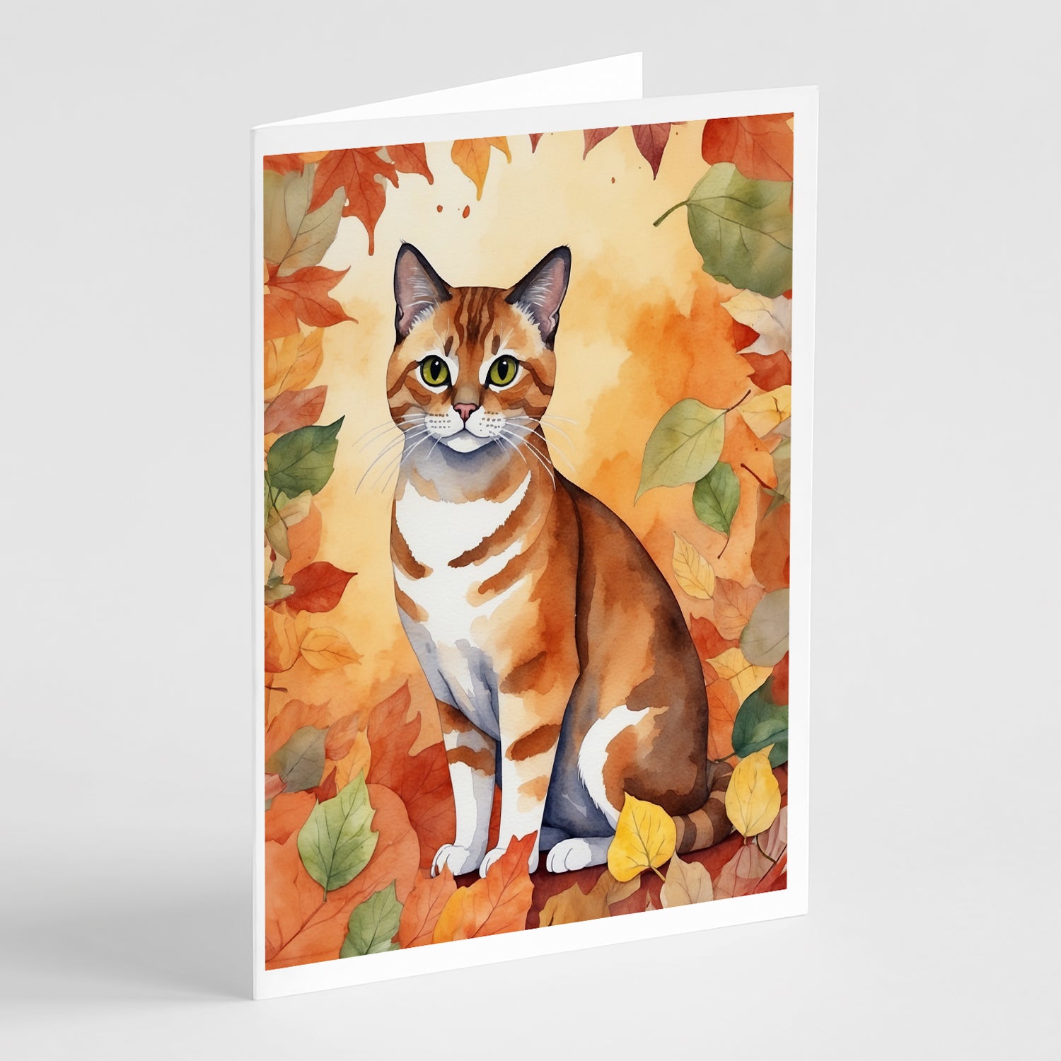 Caroline's Treasures Malayan Cat in Fall Leaves Greeting Cards - Blank Note Cards – 8-Pack of Artist-Designed Cards with Envelopes