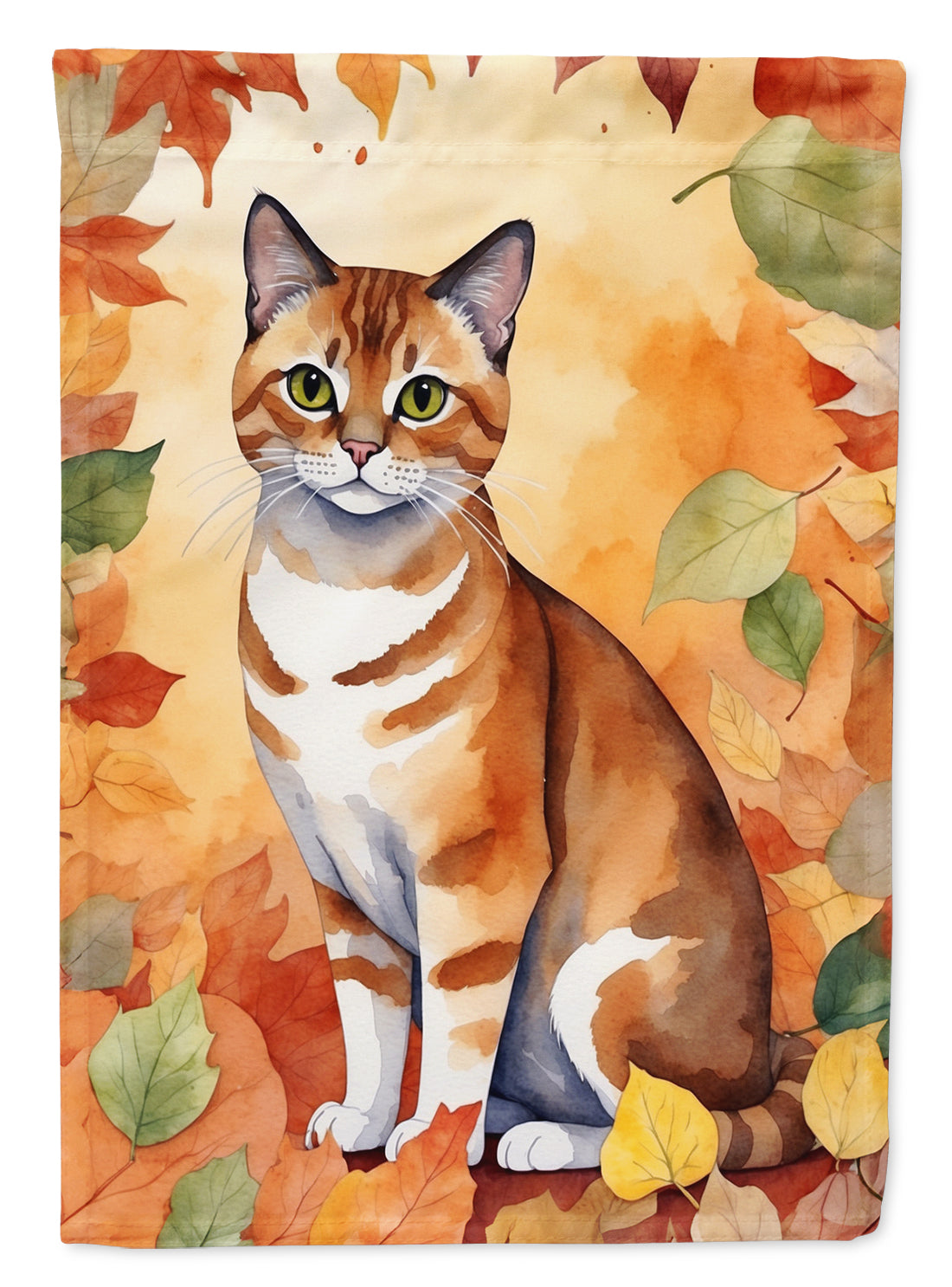 Caroline's Treasures Malayan Fall Garden Flag - Cat in Fall Leaves - Cat-Themed Seasonal Yard Decor