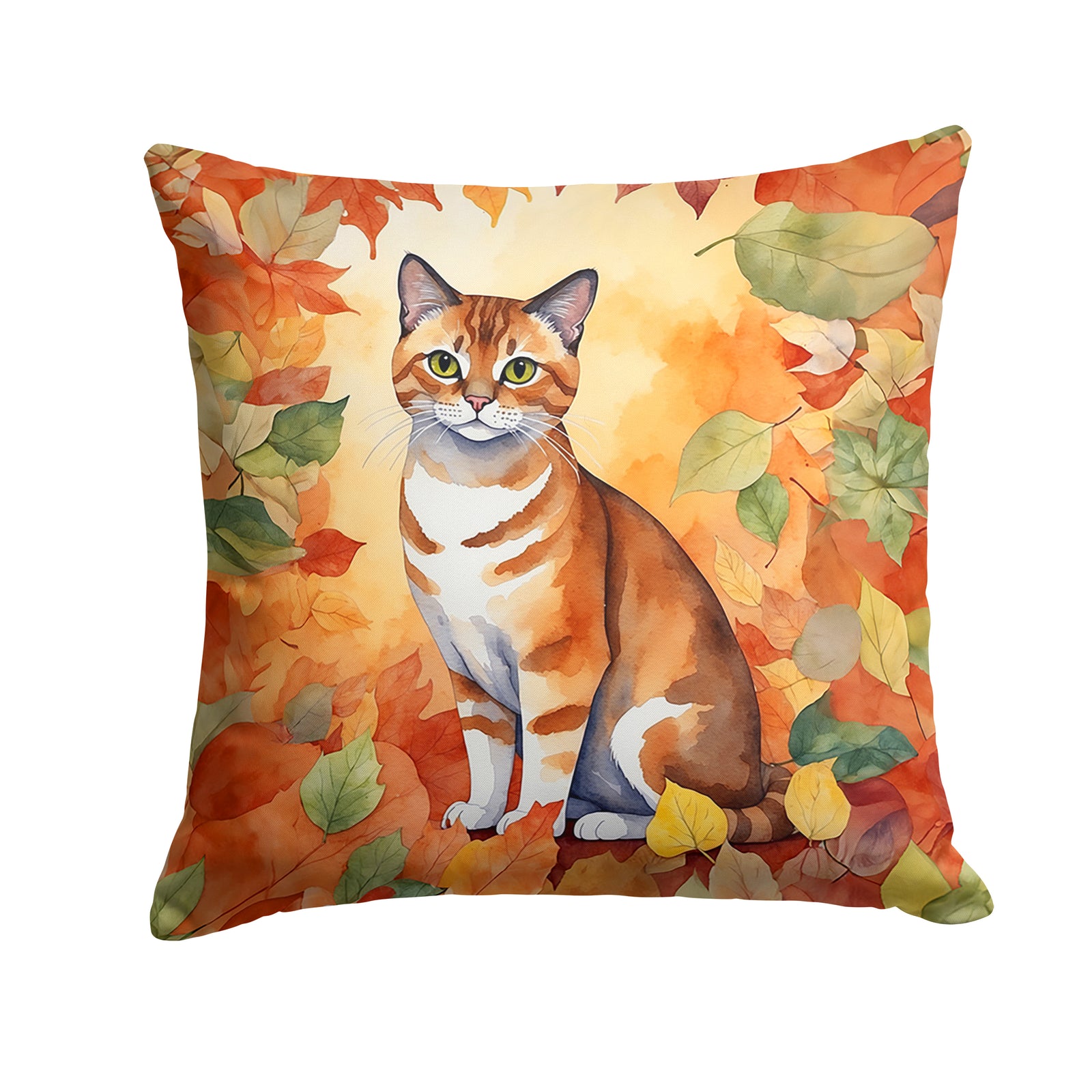 Caroline's Treasures Malayan Cat in Fall Leaves Throw Pillow - 14x14 Decorative Pillow – Art for Your Home & Patio