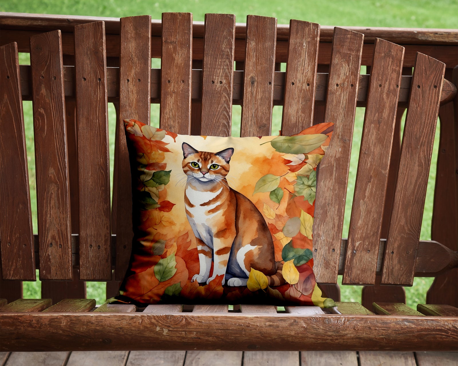 Caroline's Treasures Malayan Cat in Fall Leaves Throw Pillow - 14x14 Decorative Pillow – Art for Your Home & Patio