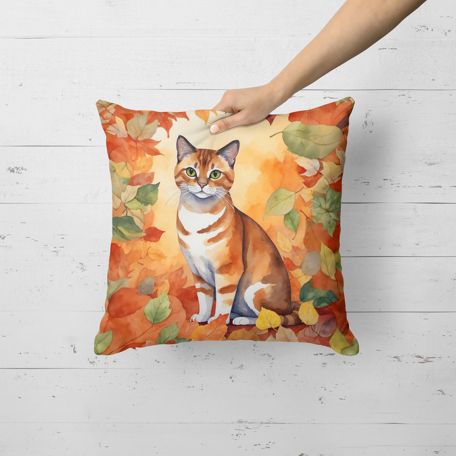 Caroline's Treasures Malayan Cat in Fall Leaves Throw Pillow