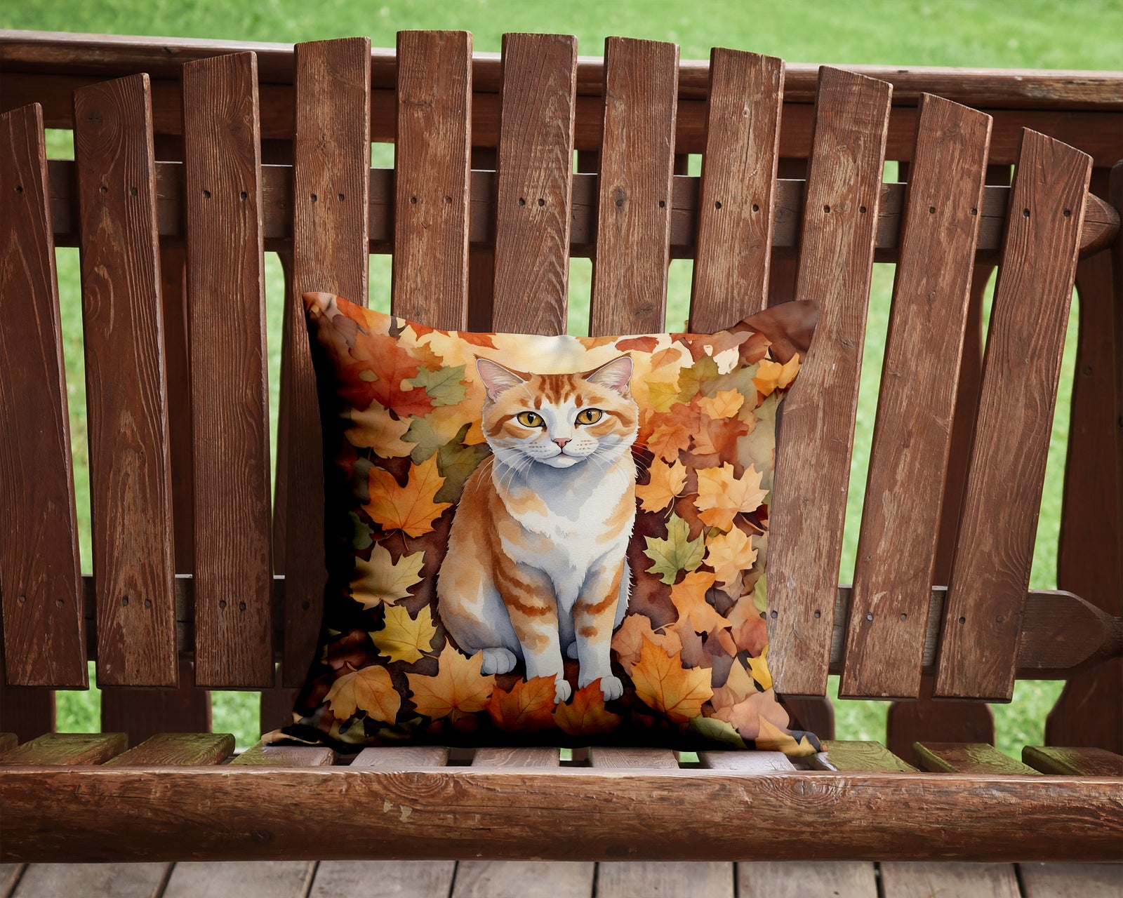 Caroline's Treasures Manx Cat in Fall Leaves Throw Pillow - 14x14 Decorative Pillow – Art for Your Home & Patio