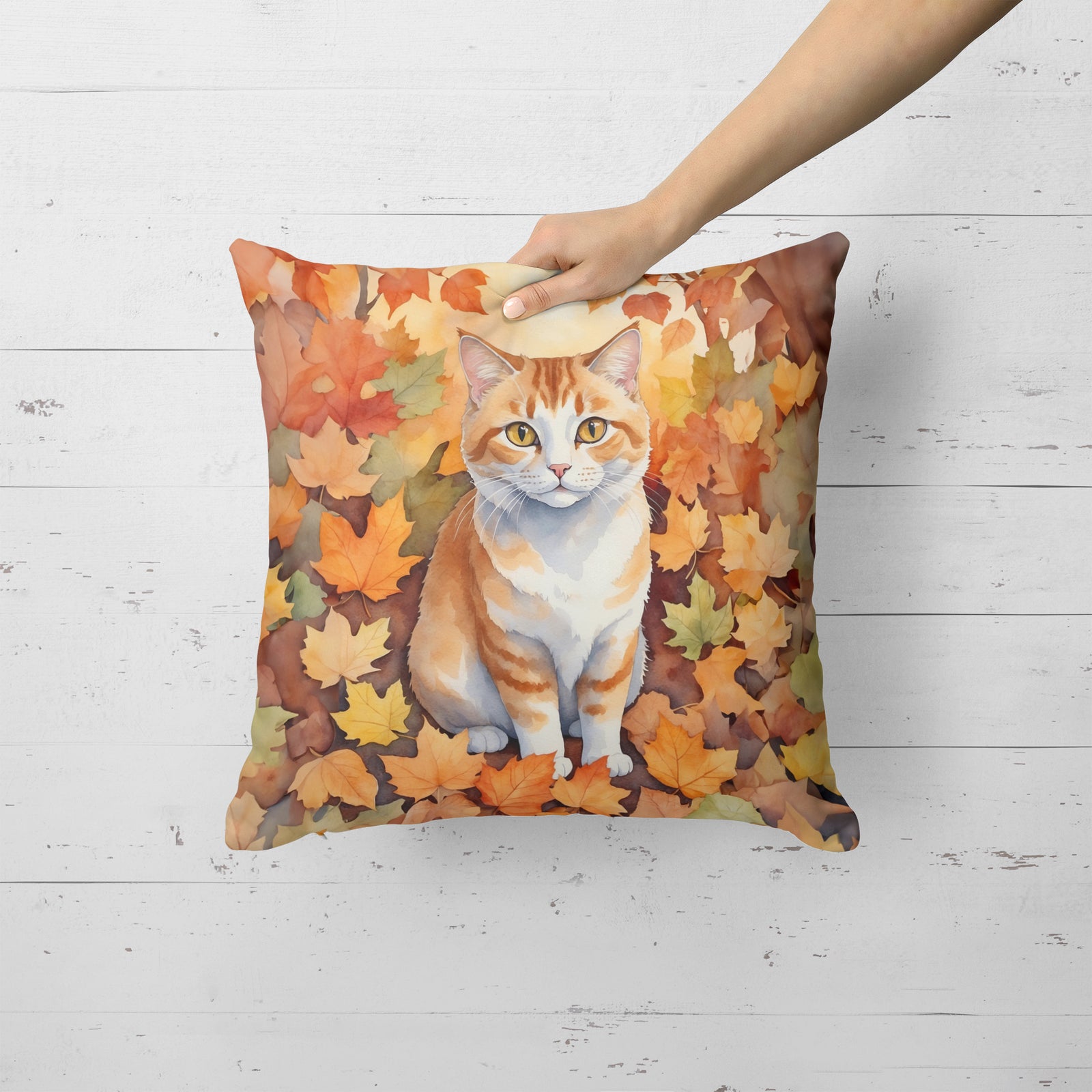 Caroline's Treasures Manx Cat in Fall Leaves Throw Pillow