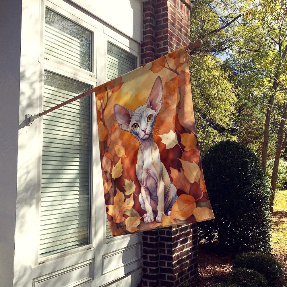 Caroline's Treasures Minskin Cat in Fall Leaves House Flag
