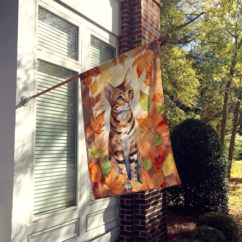 Caroline's Treasures Ocicat Cat in Fall Leaves House Flag