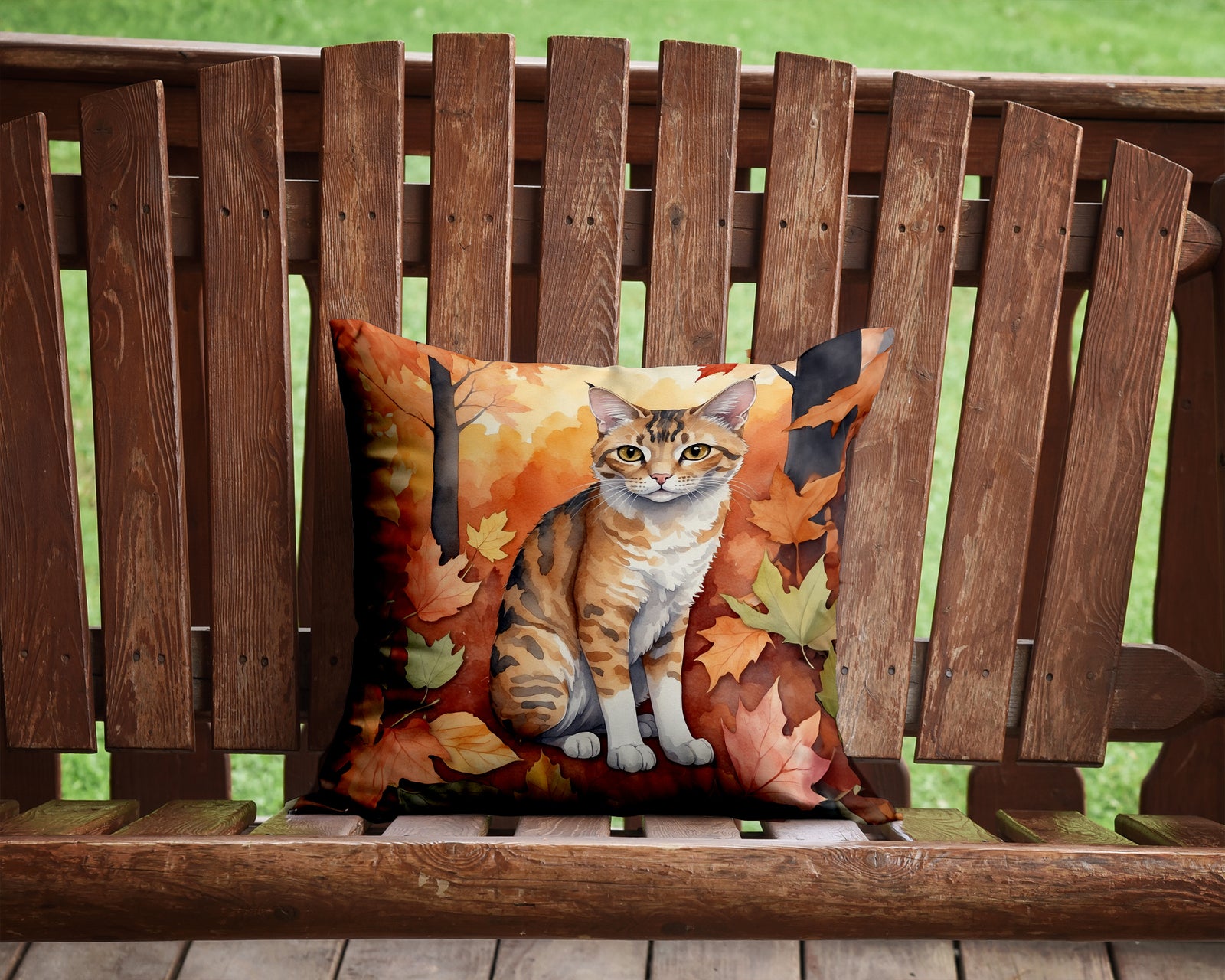 Caroline's Treasures Oregon Rex Cat in Fall Leaves Throw Pillow - 14x14 Decorative Pillow – Art for Your Home & Patio