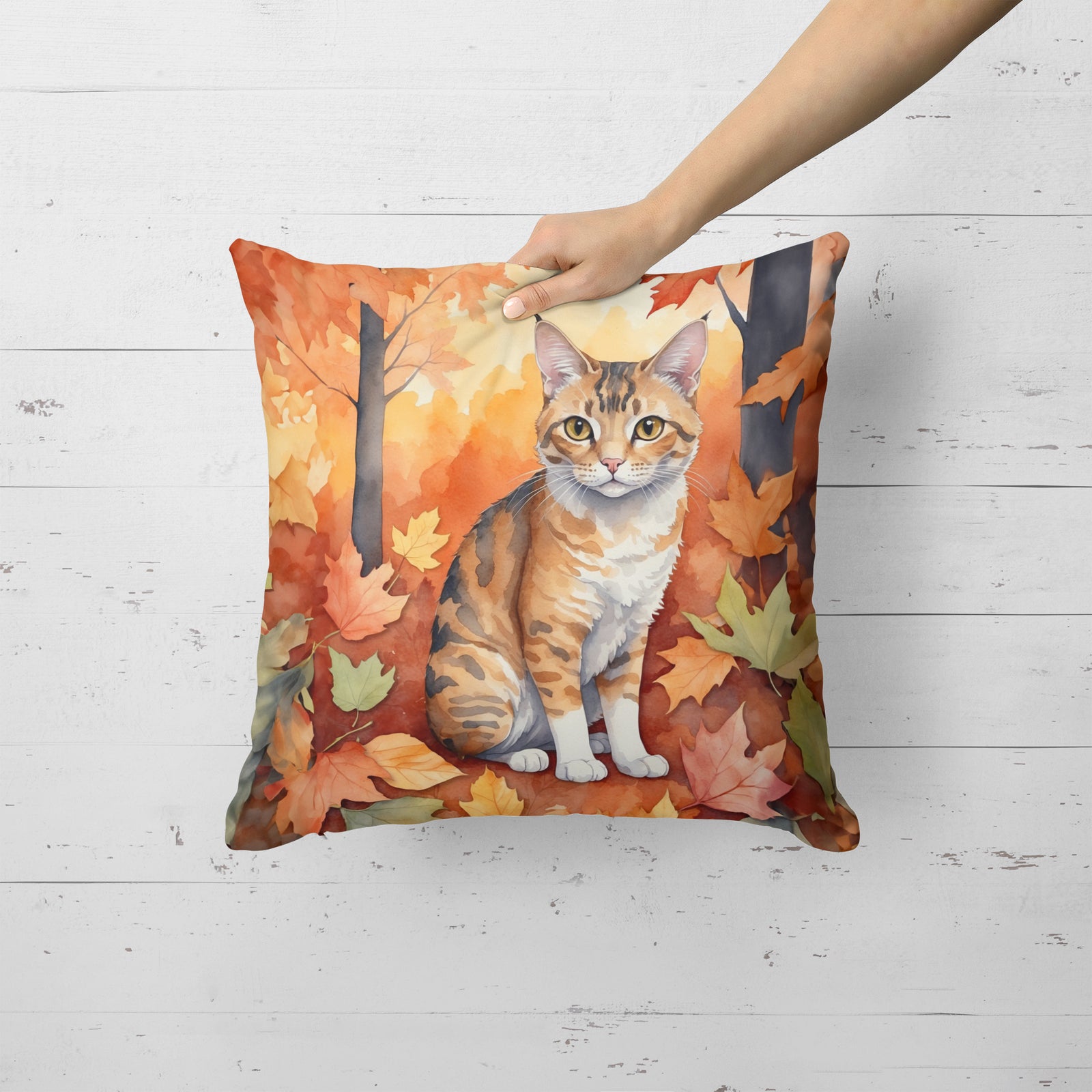 Caroline's Treasures Oregon Rex Cat in Fall Leaves Throw Pillow